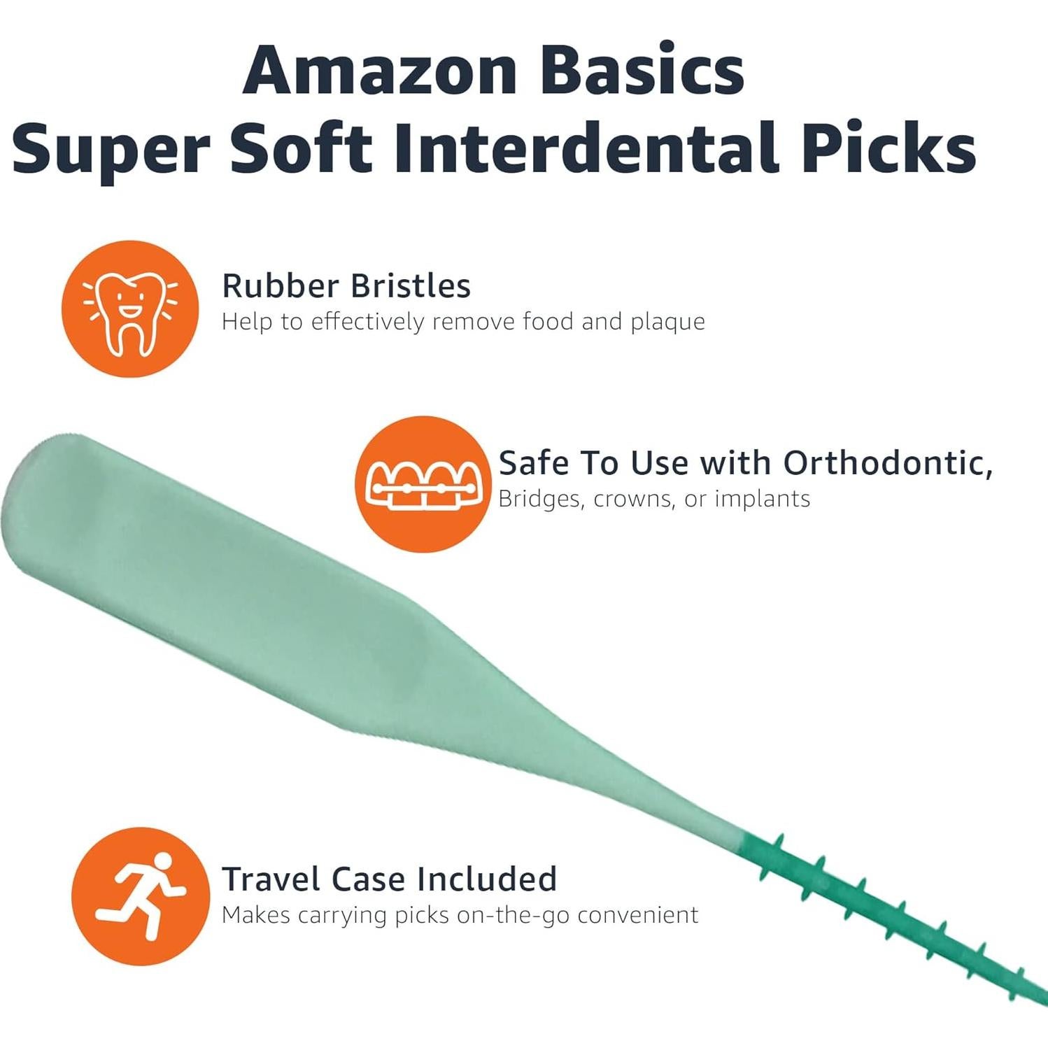 Palillos Interdentales Amazon Basics - 100 Unidades, Goma Flexible