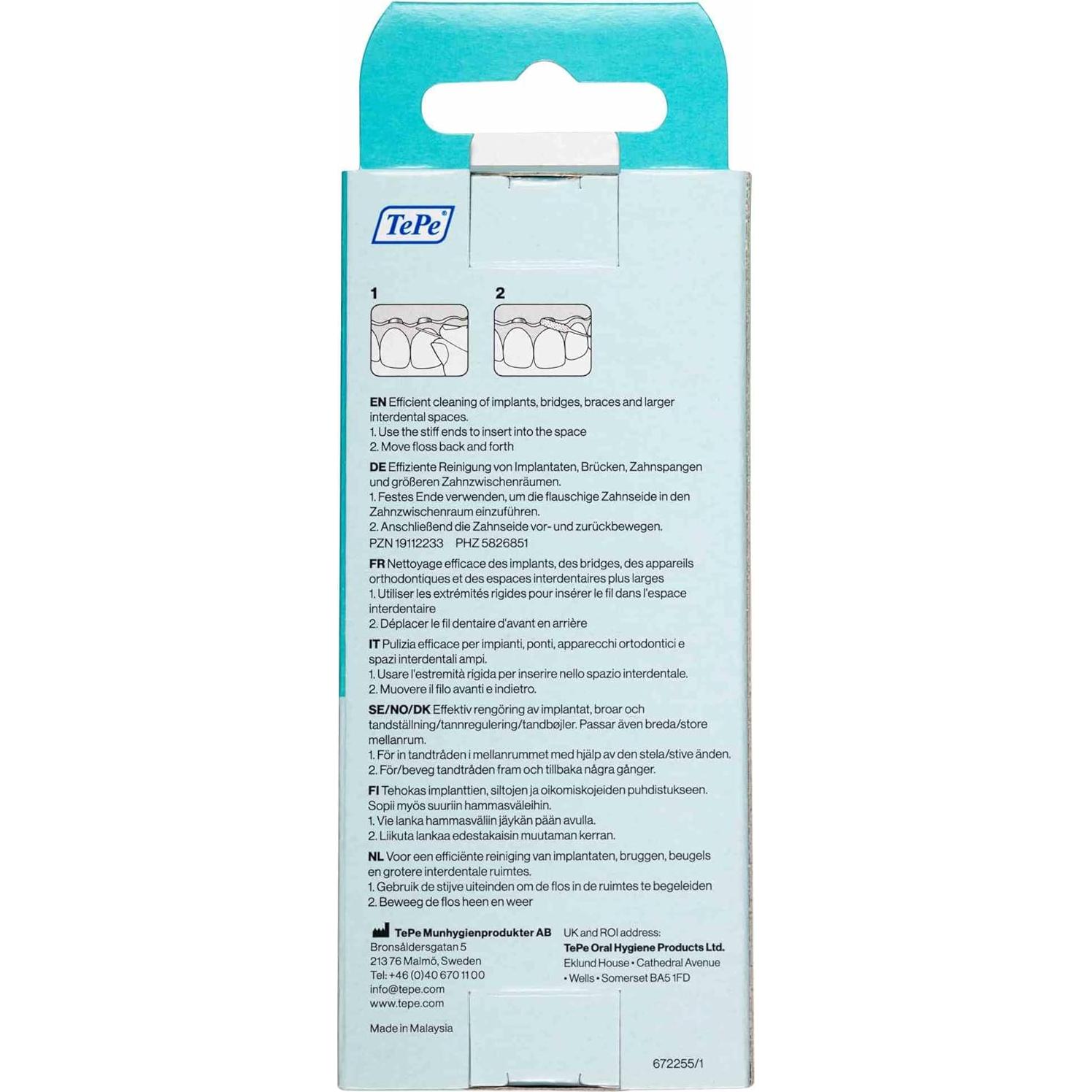 Hilo Dental TePe para Puentes e Implantes - 30 Piezas