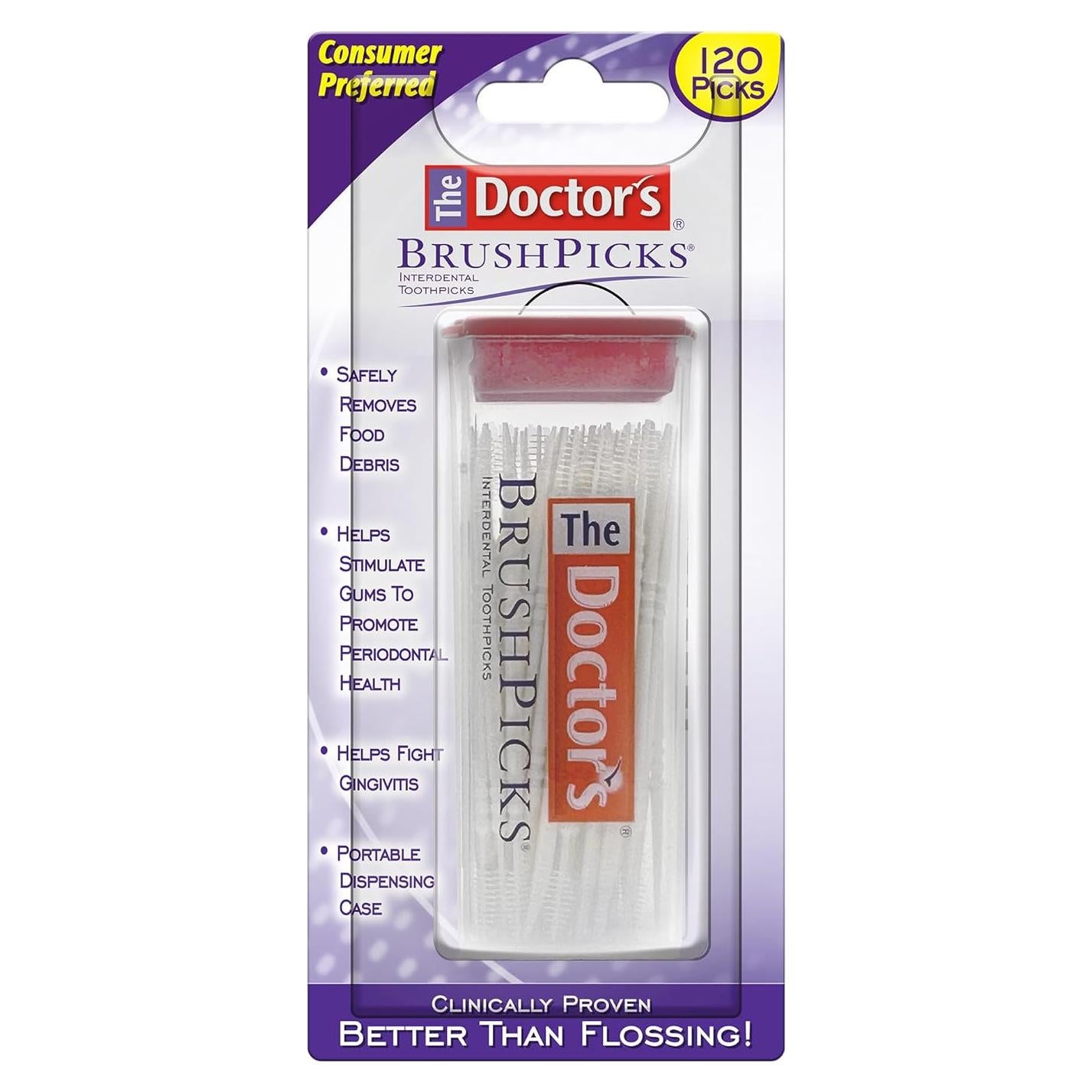 The Doctor's BrushPicks, Interdental Brushes and Dental Pick 2-in-1, Plaque Remover for Teeth, 120 Toothpicks, 1 Pack