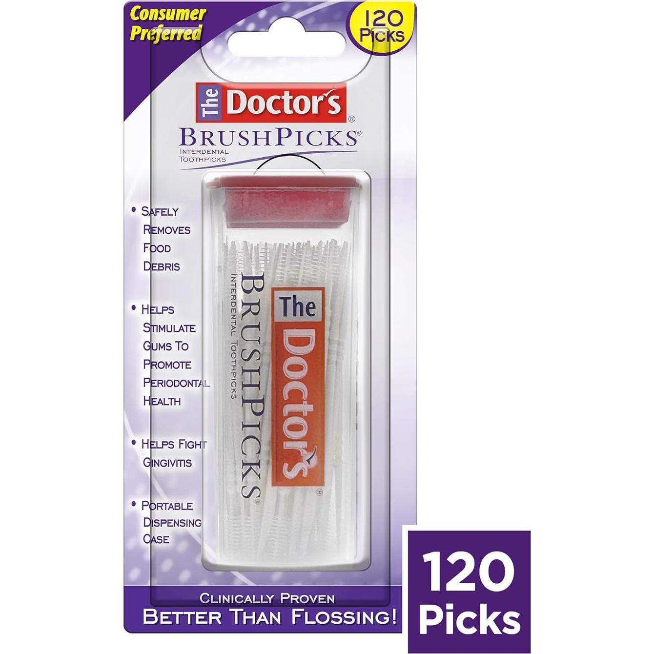 The Doctor's BrushPicks, Interdental Brushes and Dental Pick 2-in-1, Plaque Remover for Teeth, 120 Toothpicks, 1 Pack