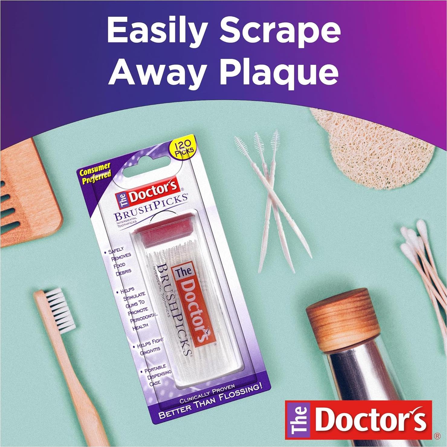 The Doctor's BrushPicks, Interdental Brushes and Dental Pick 2-in-1, Plaque Remover for Teeth, 120 Toothpicks, 1 Pack