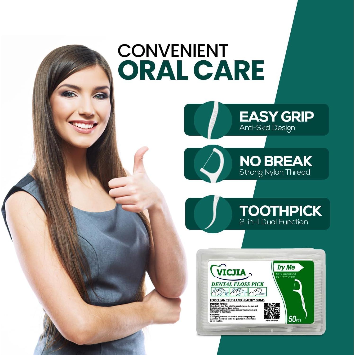 Palillos de Hilo Dental VICJIA 200 Unidades Sin Sabor