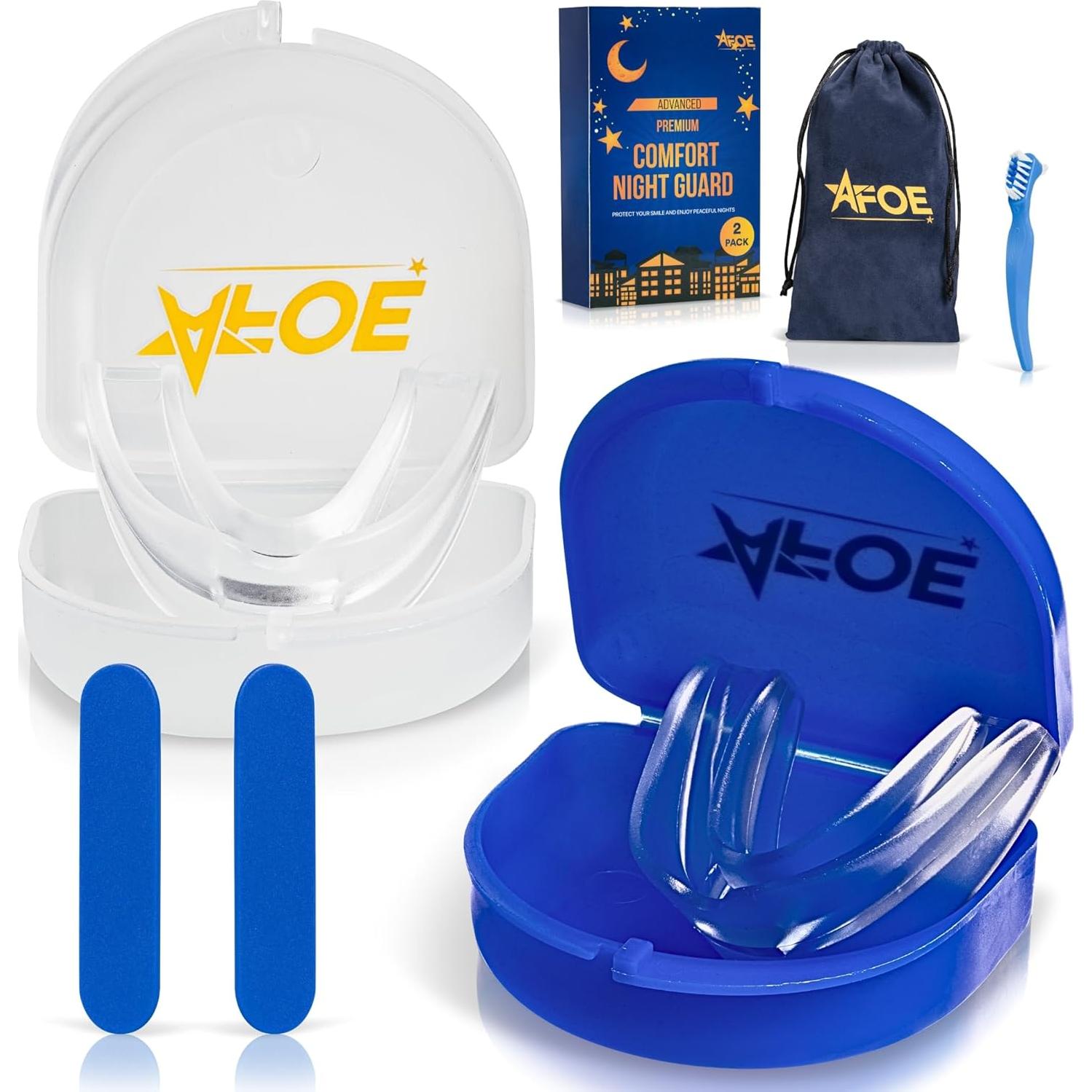 Protectores Nocturnos AFOE para Bruxismo - Doble Moldeo, 2 Unidades