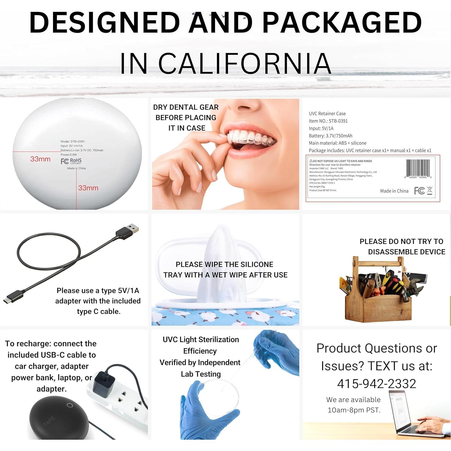 Estuche UVC Tare&co para Retenedor Invisalign Lila