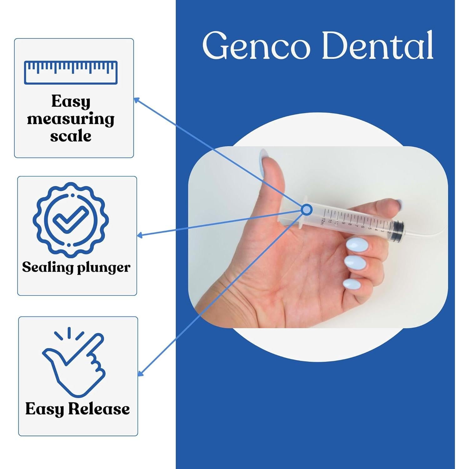 Jeringas de Irrigación Curvada 12cc Genco Dental - Paquete de 6