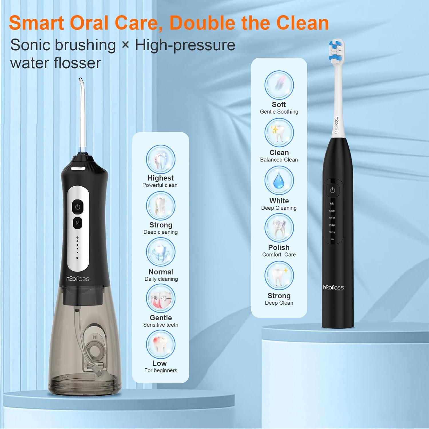 H2ofloss Combo Cepillo Eléctrico Sónico e Irrigador Oral 2 en 1