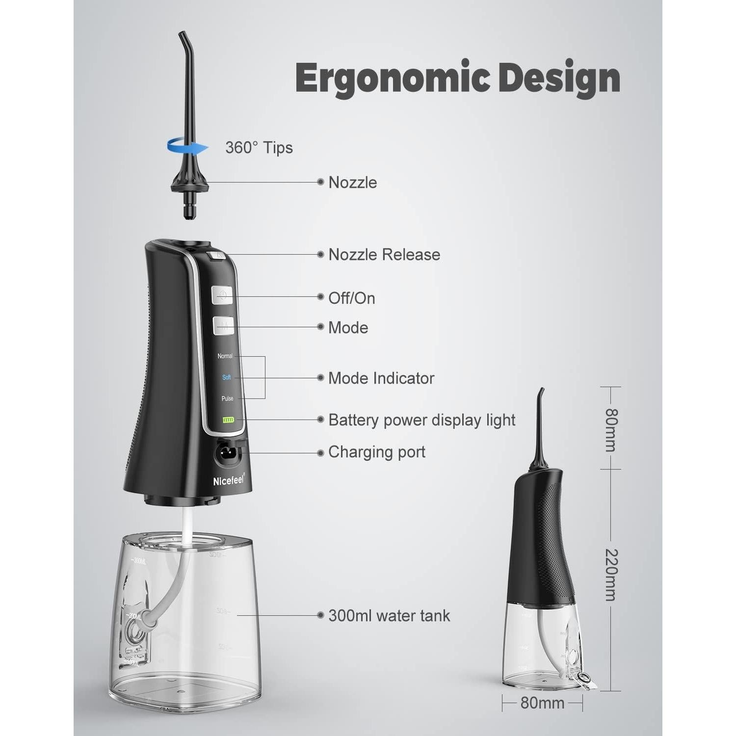 Irrigador Dental Inalámbrico Nicefeel FC2561 - 300ml, 3 Modos