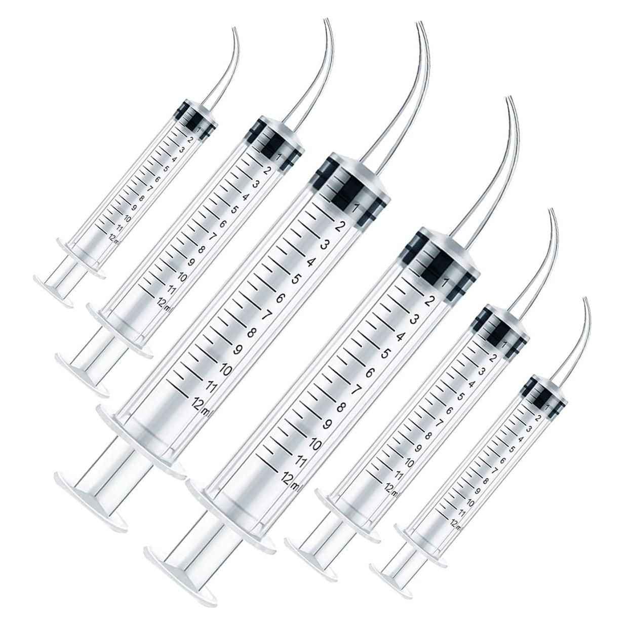 Jeringas Dentales Desechables Genéricas 12cc 6 Piezas Punta Curvada