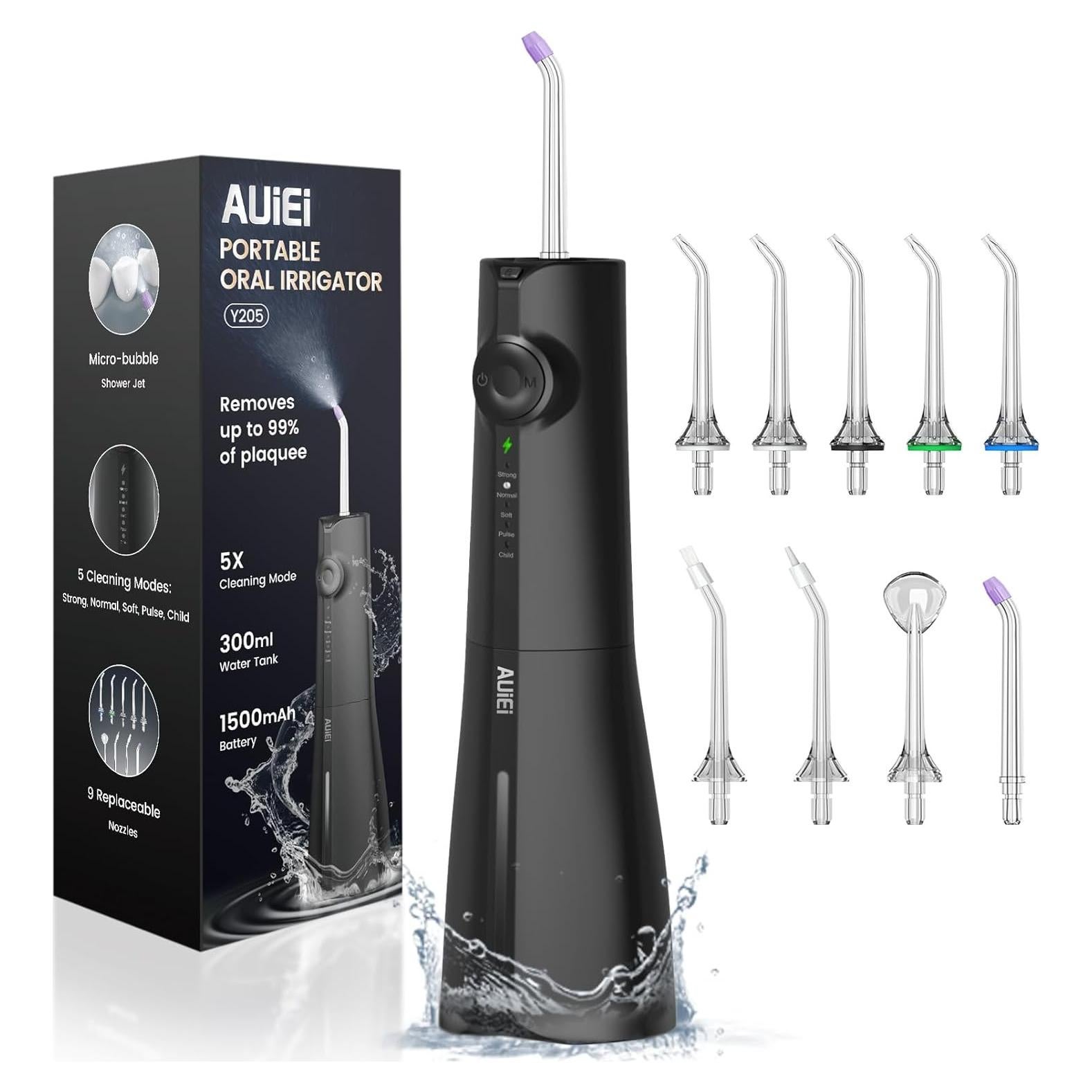 Irrigador Oral Inalámbrico AUIEI 300ml 5 Modos 9 Puntas Negro