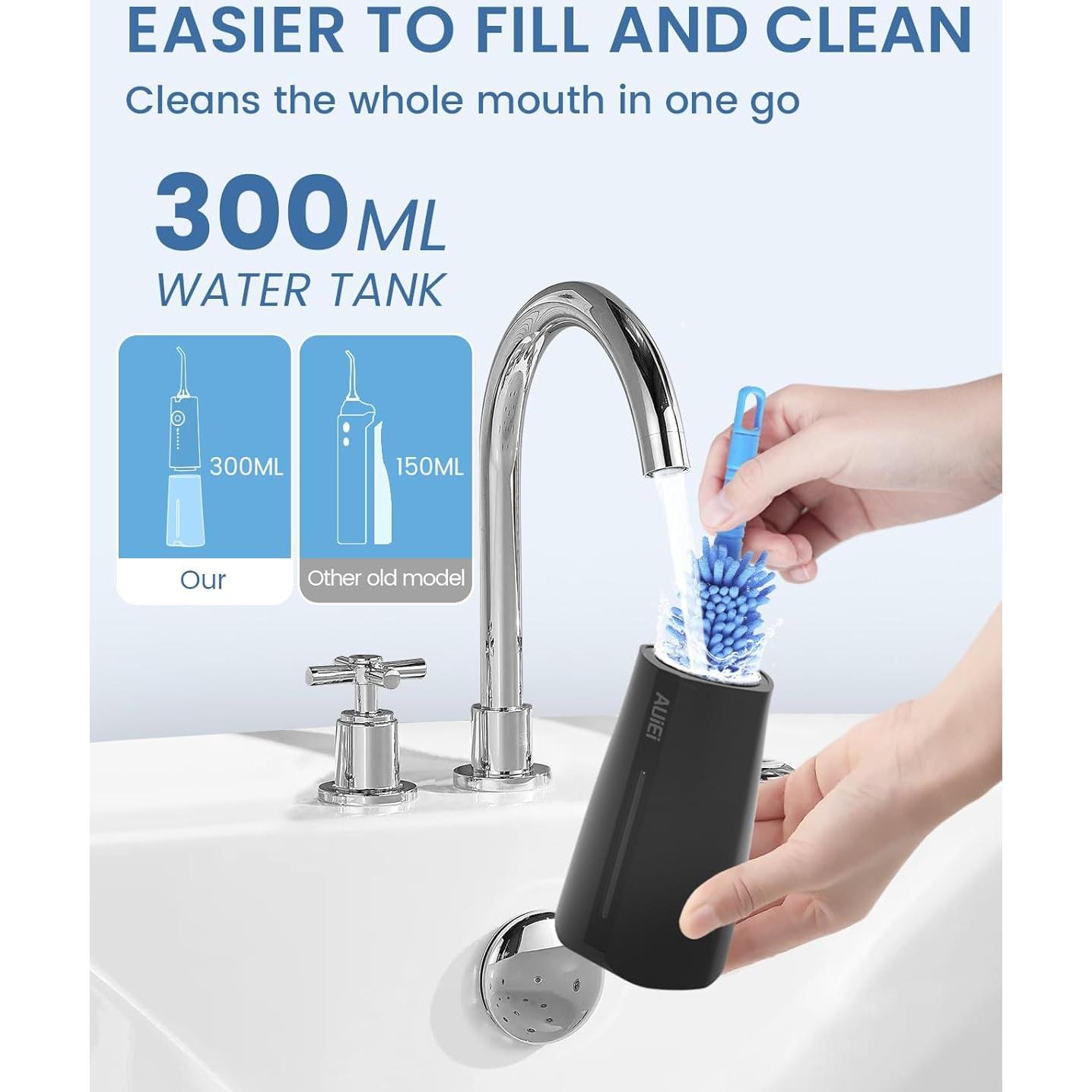 Irrigador Oral Inalámbrico AUIEI 300ml 5 Modos 9 Puntas Negro