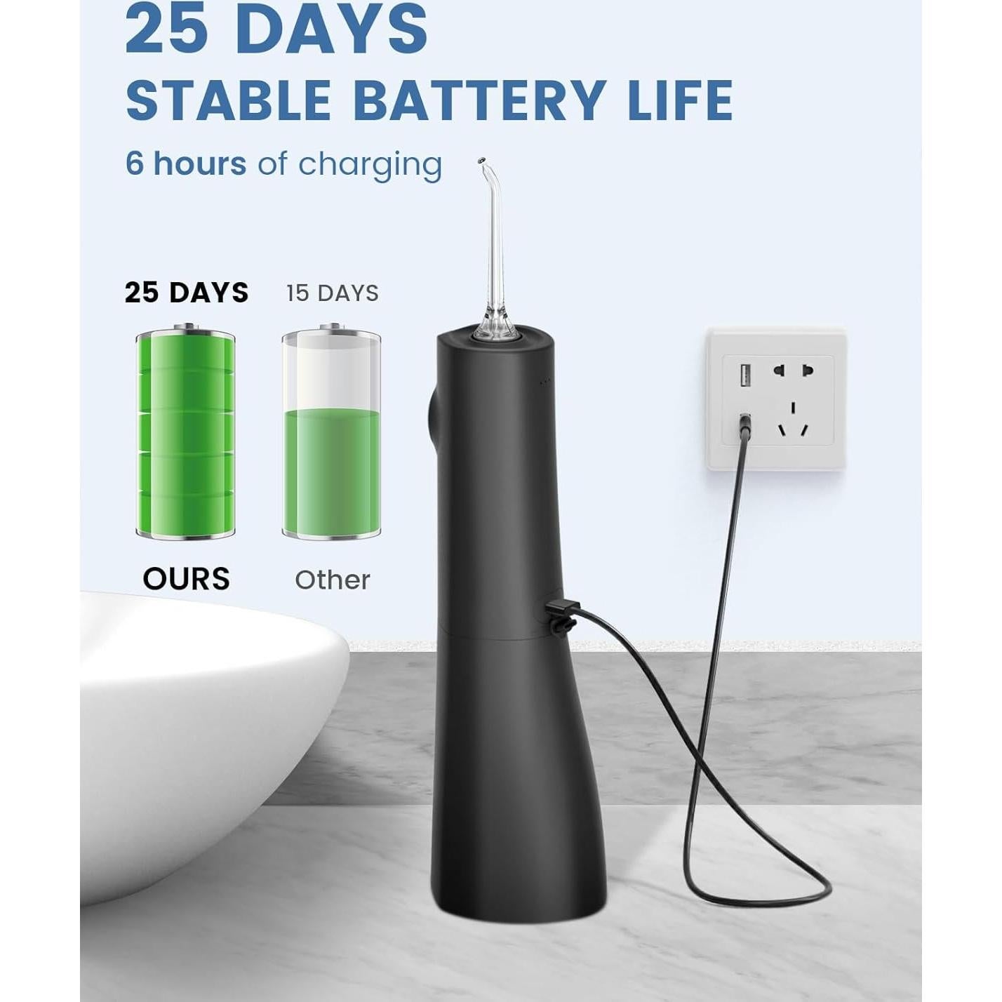 Irrigador Oral Inalámbrico AUIEI 300ml 5 Modos 9 Puntas Negro