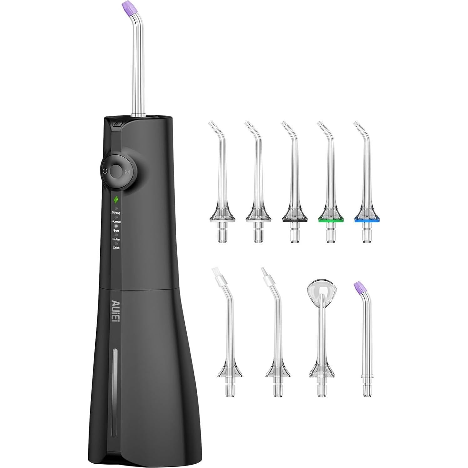 Irrigador Oral Inalámbrico AUIEI 300ml 5 Modos 9 Puntas Negro