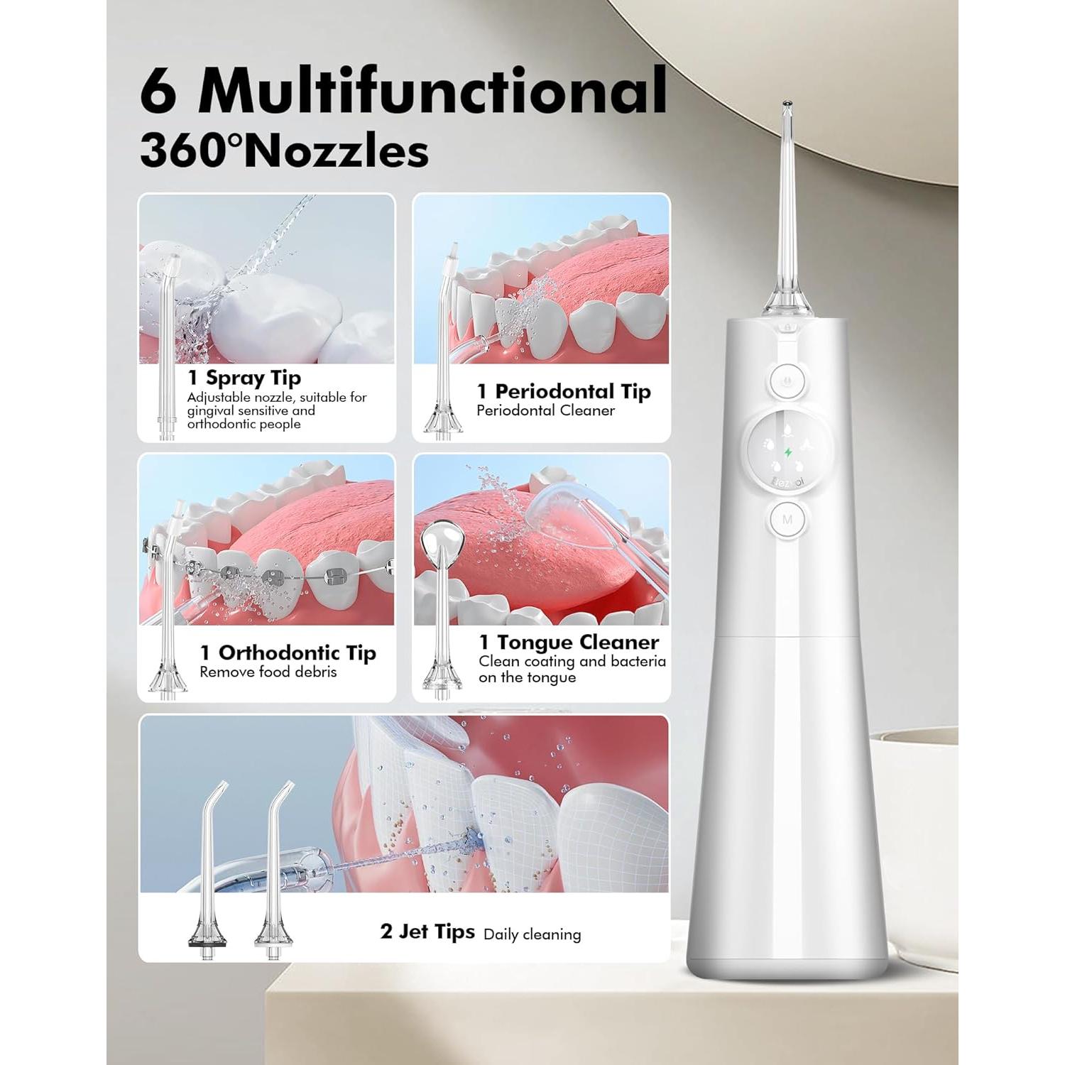 Irrigador Oral Inalámbrico Bezvoi Y215, 300ml, 5 Modos, IPX7
