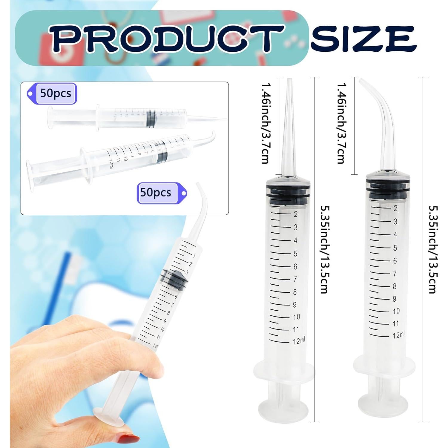 100 Jeringas de Plástico 12ml Conagel Punta Curva y Recta