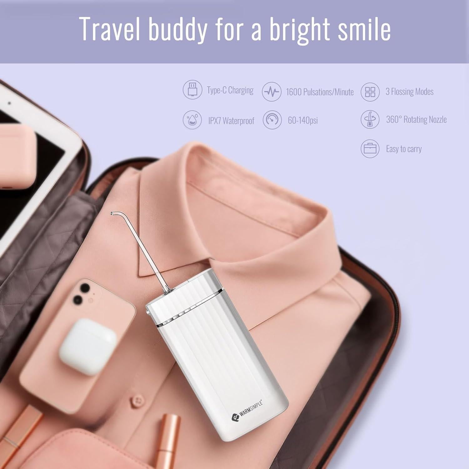 Irrigador Oral Portátil WARMSIMPLE Hilo Dental de Agua 140ml