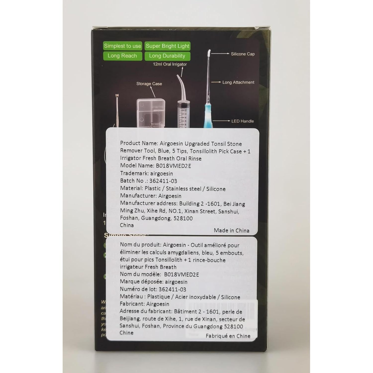 Extractor de Piedras de Amígdalas Airgoesin Azul con Luz LED