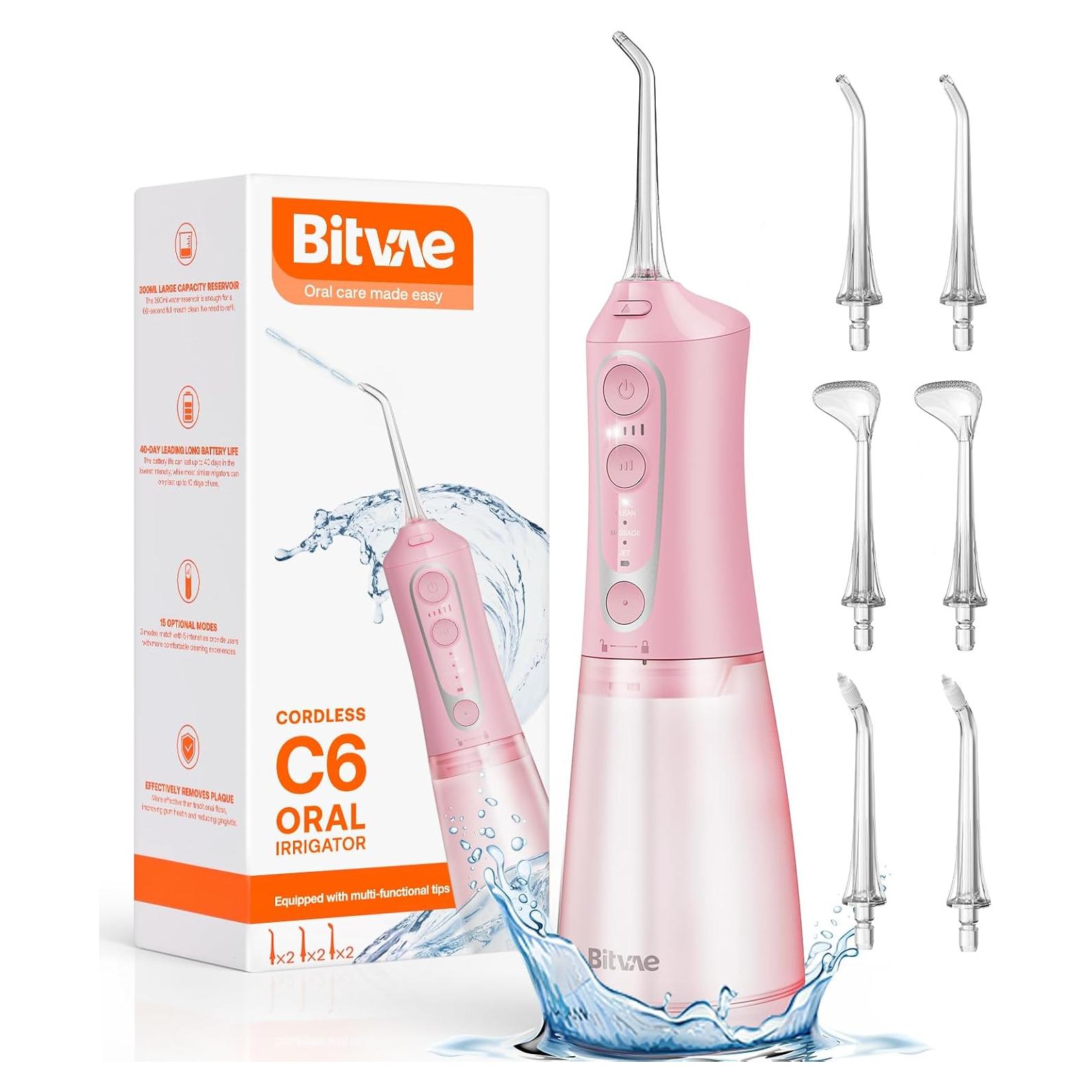 Irrigador Dental Portátil Bitvae C6 300ml Rosa IPX7 5 Modos
