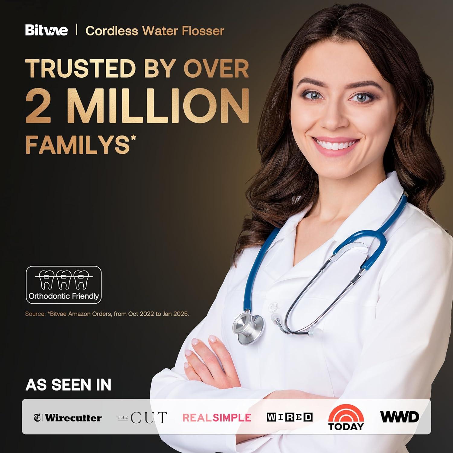 Irrigador Dental Portátil Bitvae C6 300ml Rosa IPX7 5 Modos