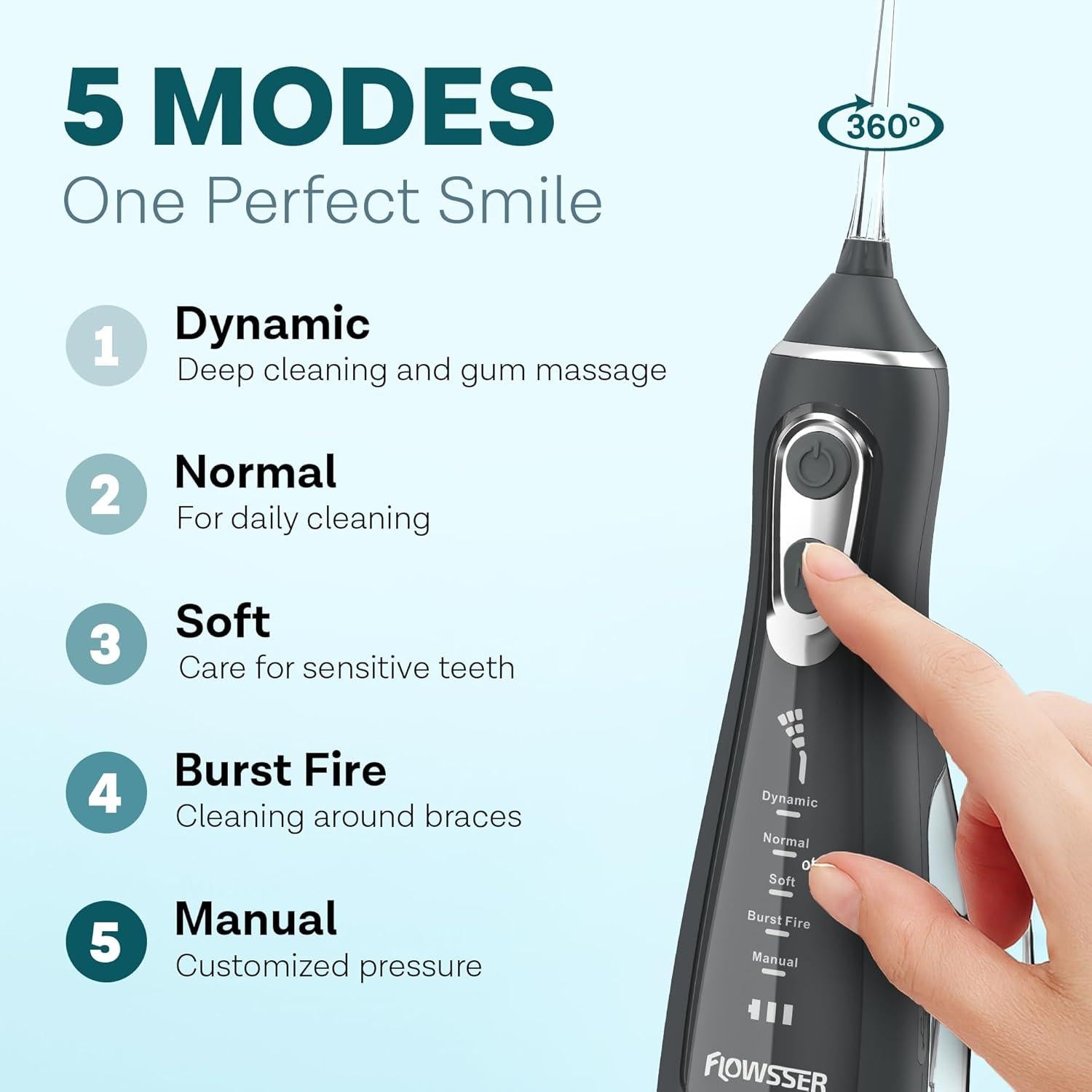 Hilo Dental de Agua Inalámbrico Flowsser L15 300ml 5 Modos