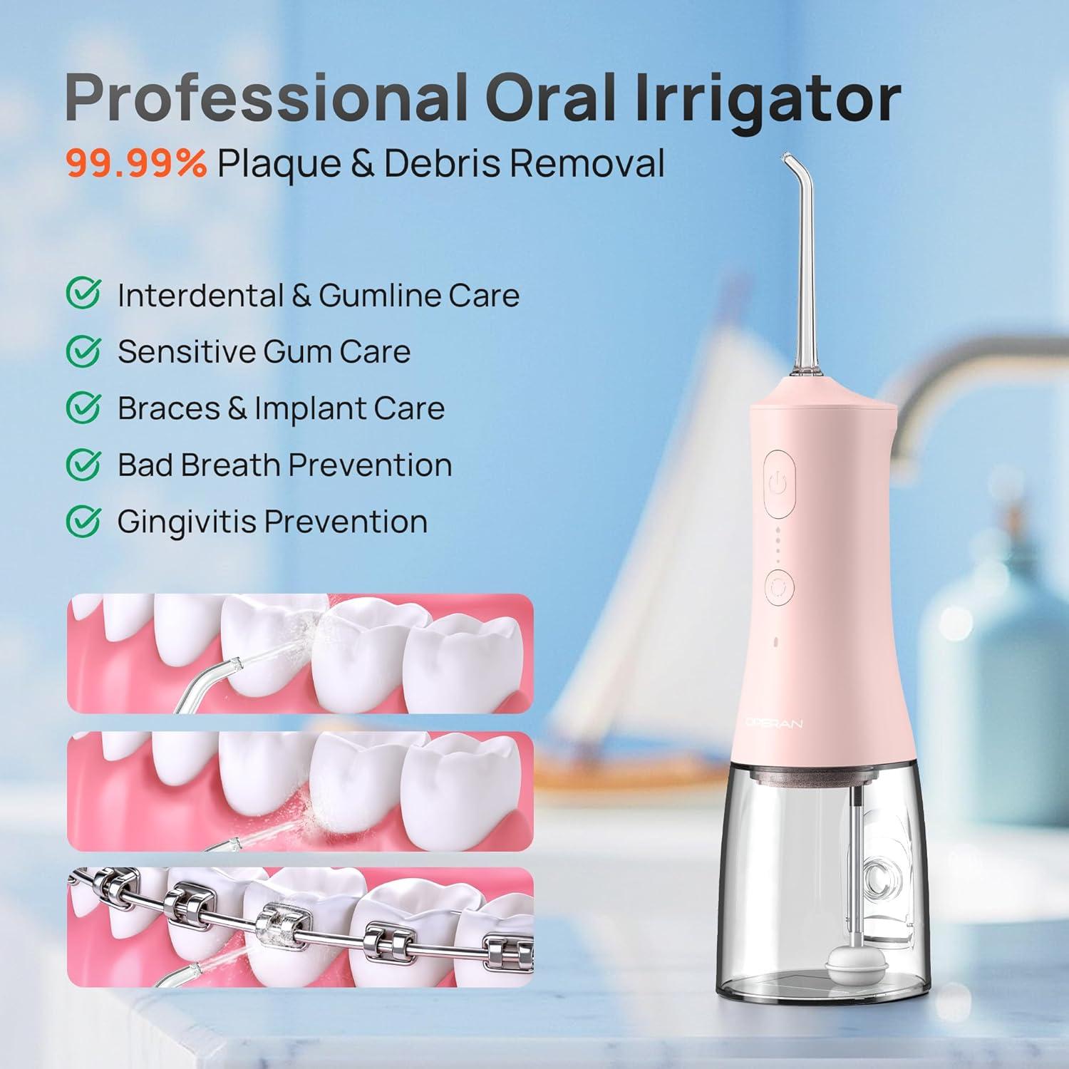 Irrigador Oral Inalámbrico Operan 300ml Rosa con 4 Modos