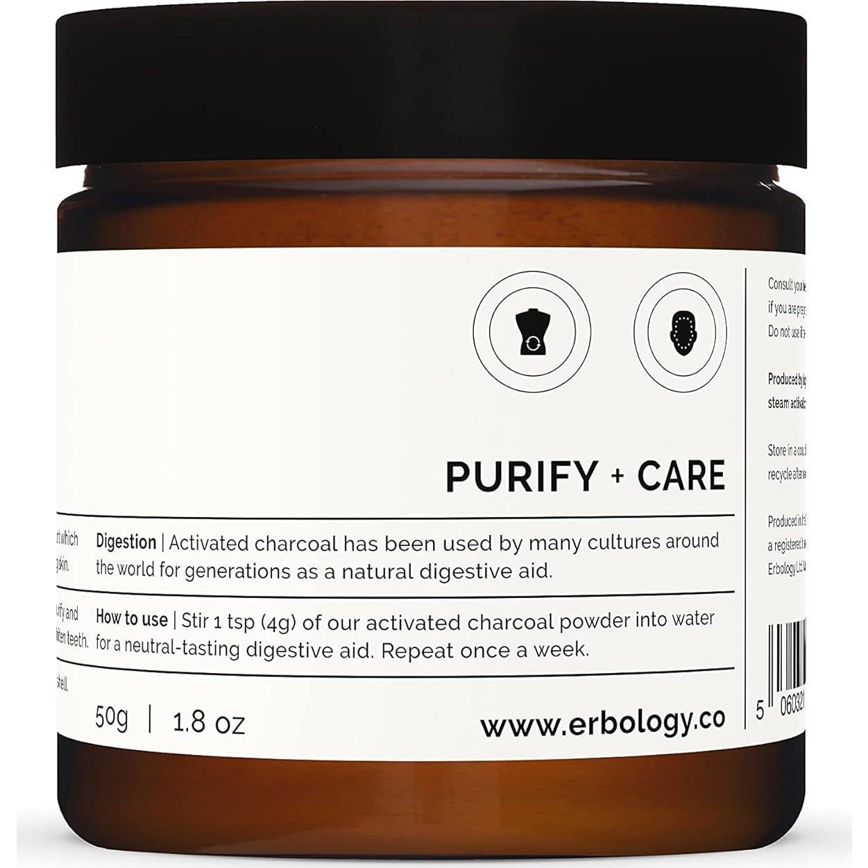 Polvo de Carbón Activado Erbology 90 g - Blanqueamiento Dental y Detox