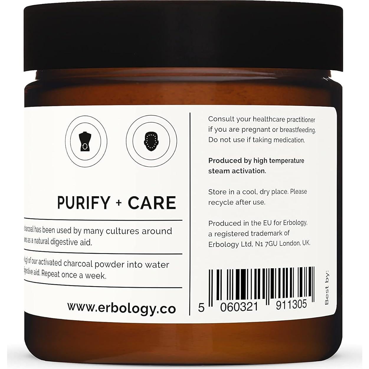 Polvo de Carbón Activado Erbology 90 g - Blanqueamiento Dental y Detox