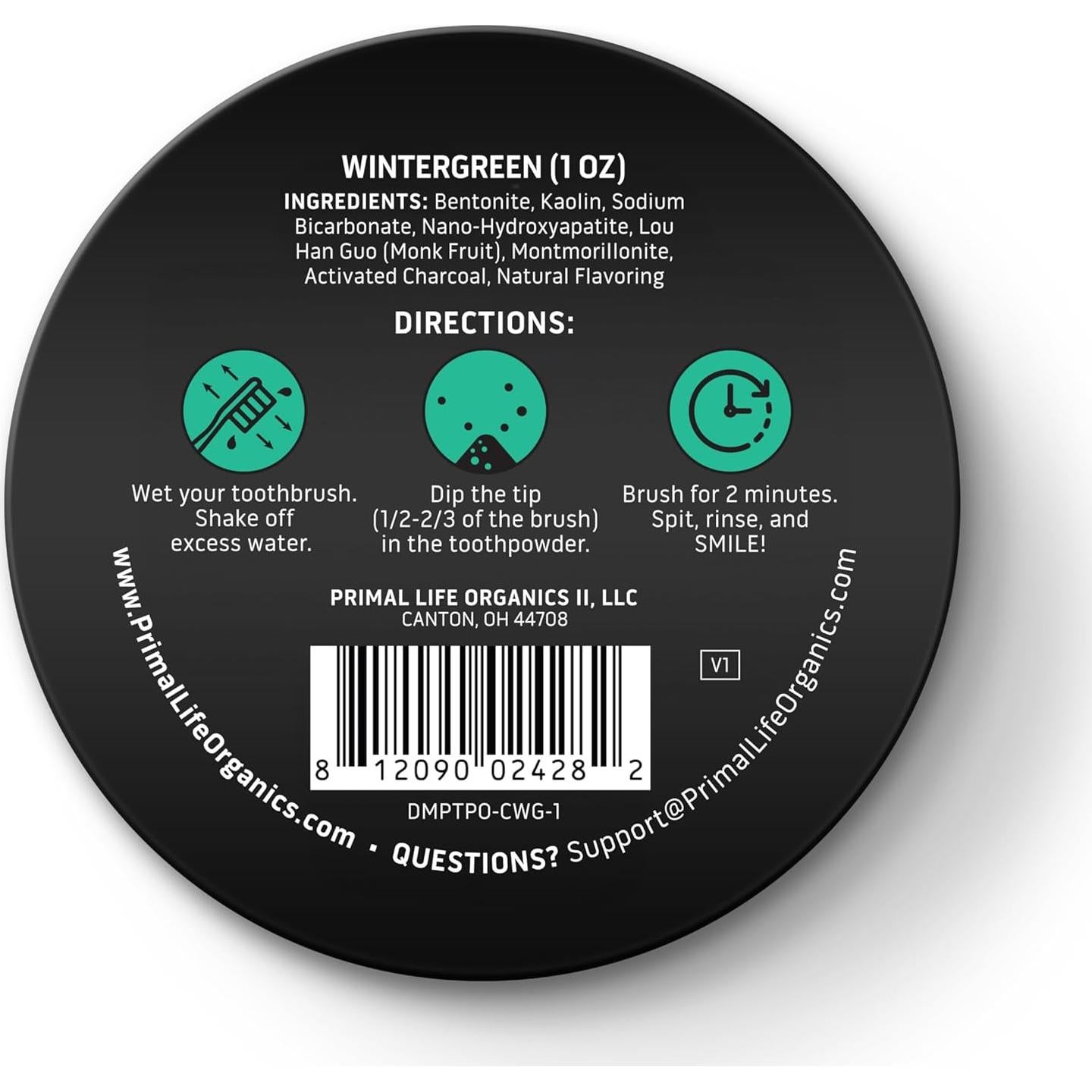Polvo de Dientes Primal Life Organics 28.35 g Carbón Verde