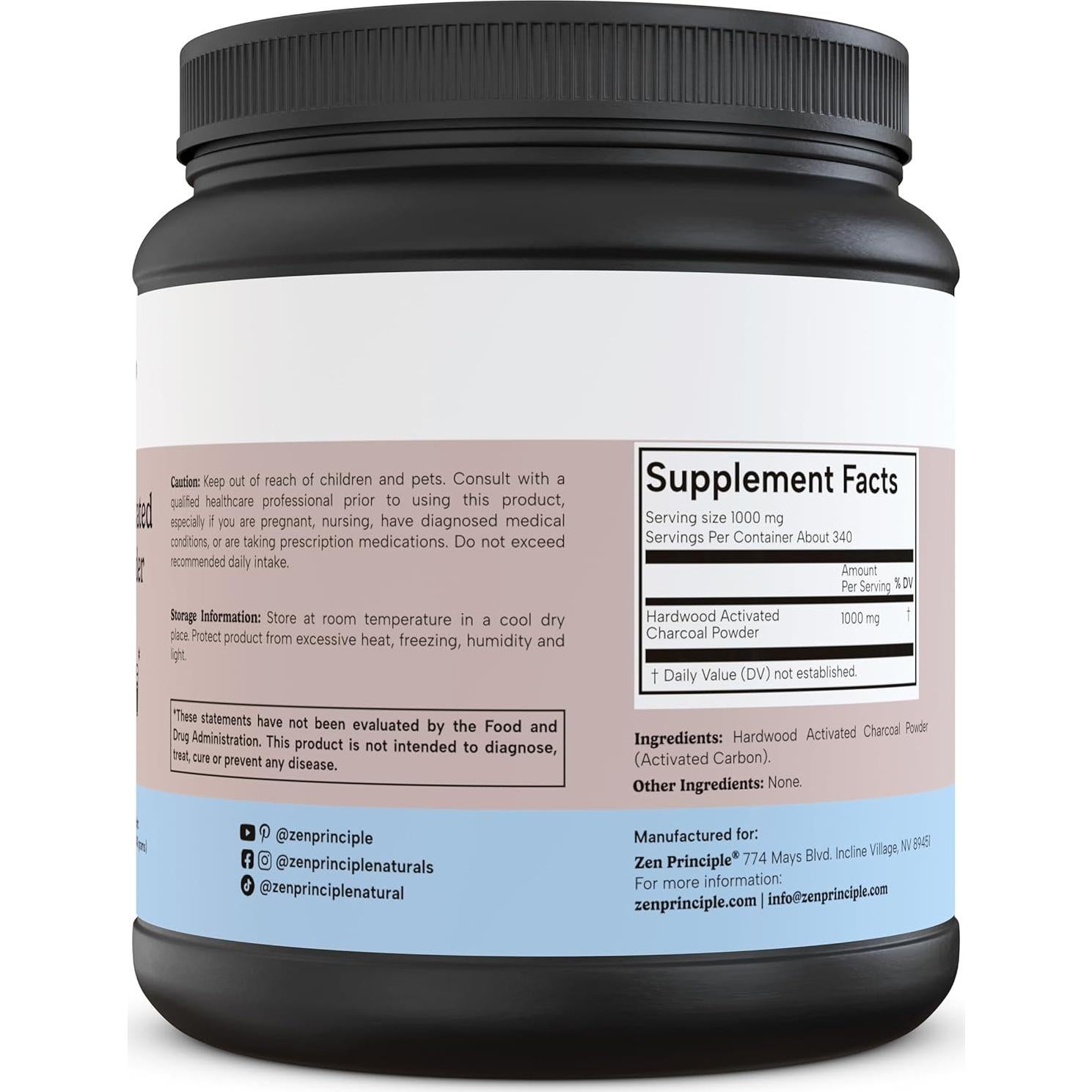 Polvo de Carbón Activado Zen Principle 340 g - Blanquea Dientes