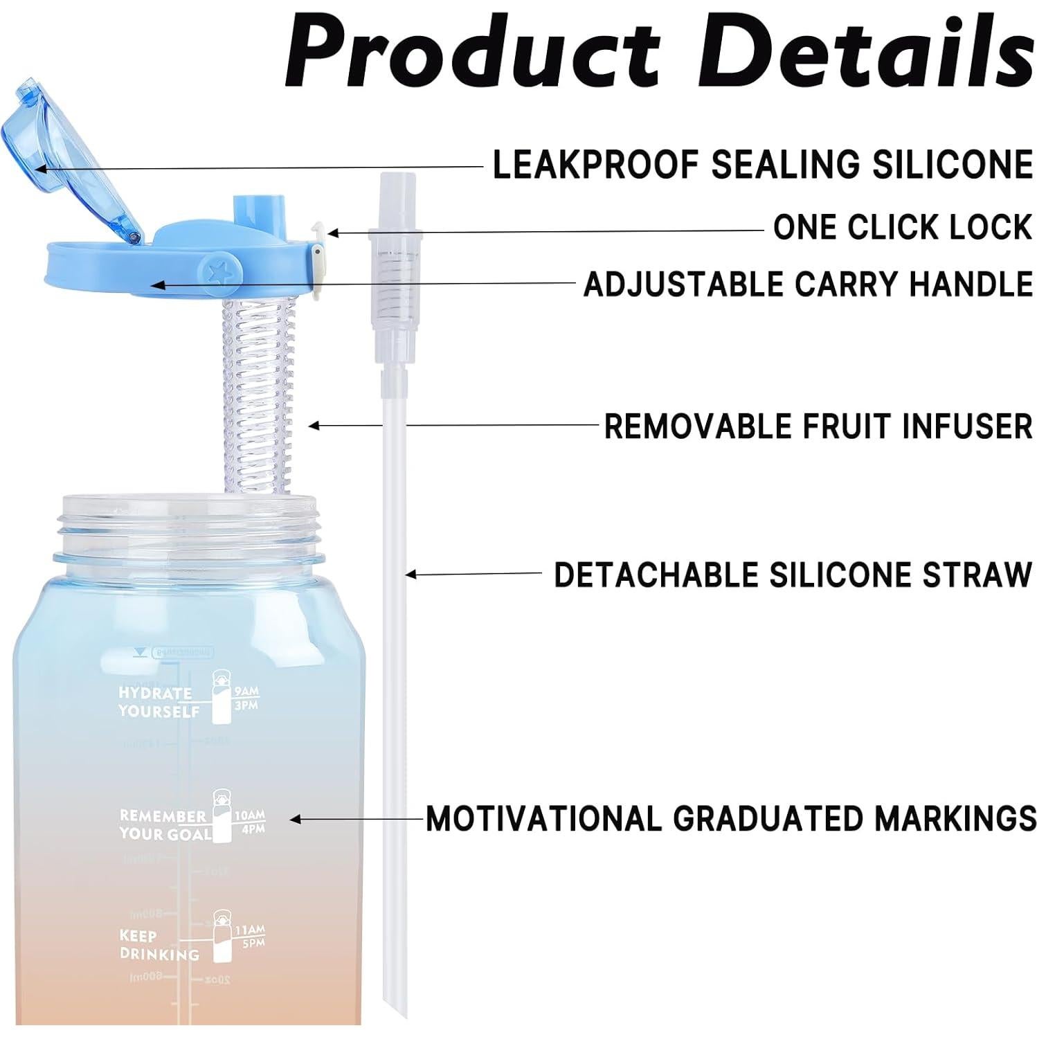 Botella de Agua Deportiva Omedecal 2000ml con Infusor y Pajilla