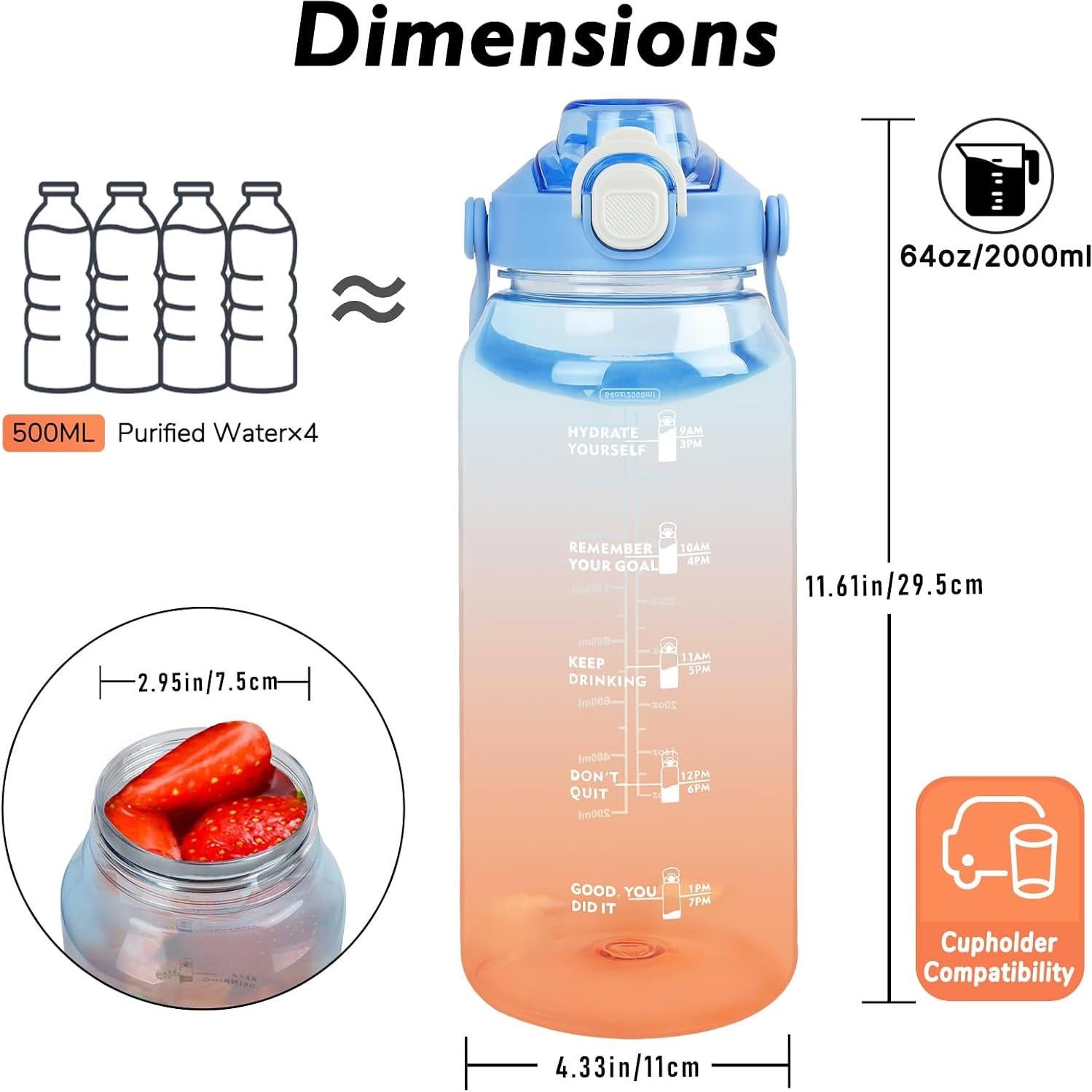 Botella de Agua Deportiva Omedecal 2000ml con Infusor y Pajilla