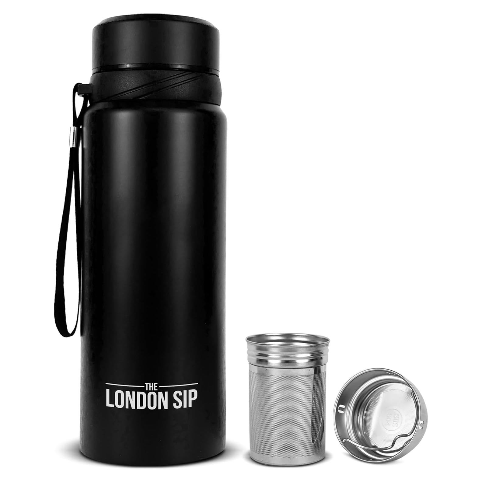 Botella Infusora de Té London Sip 750 ml Acero Inoxidable Negro
