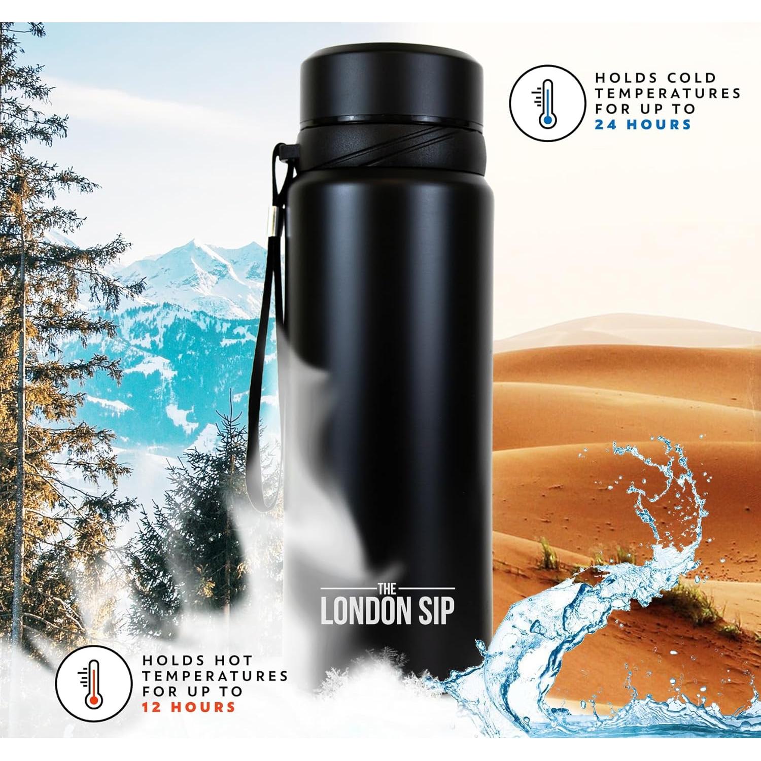 Botella Infusora de Té London Sip 750 ml Acero Inoxidable Negro