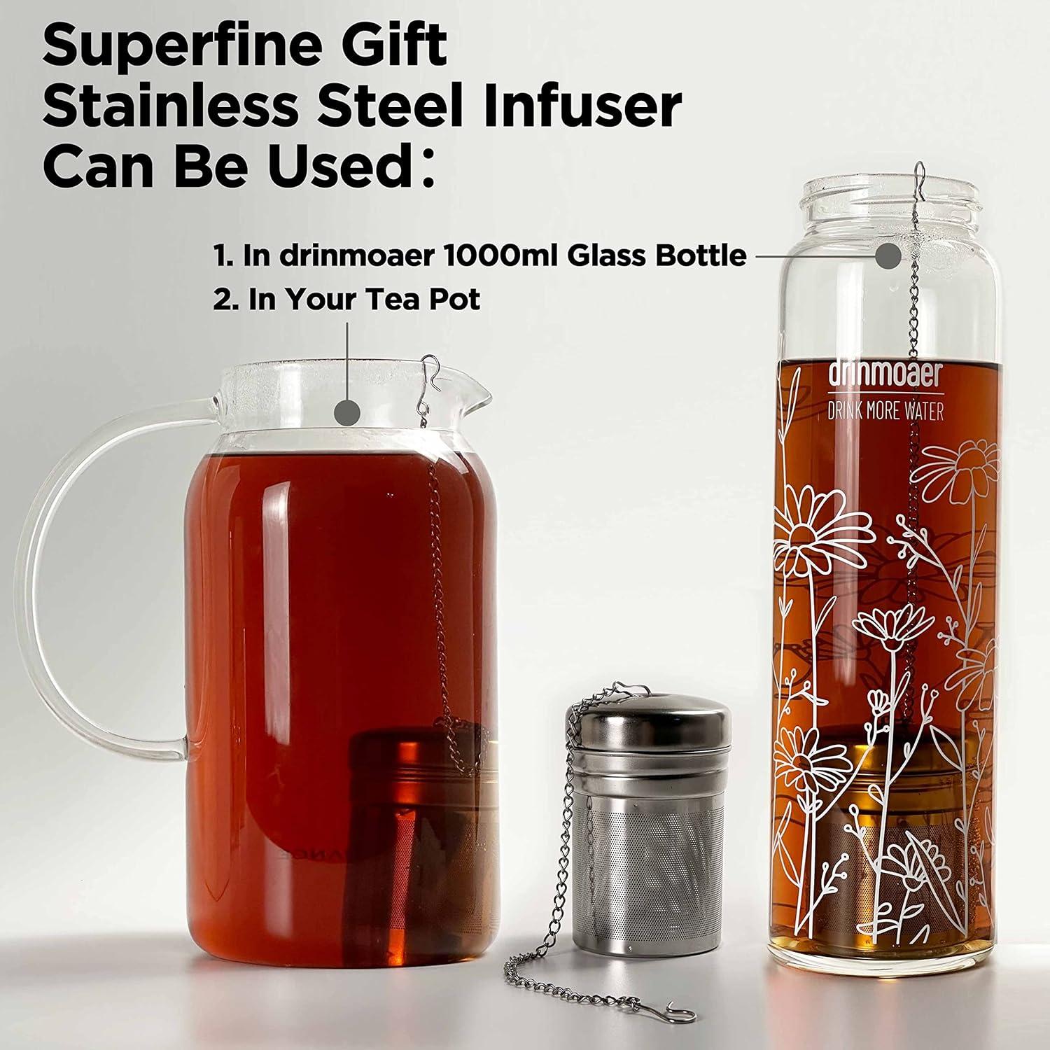 Botella de Agua de Vidrio 1000ml Drinmoaer con Infusor y Tapa de Bambú