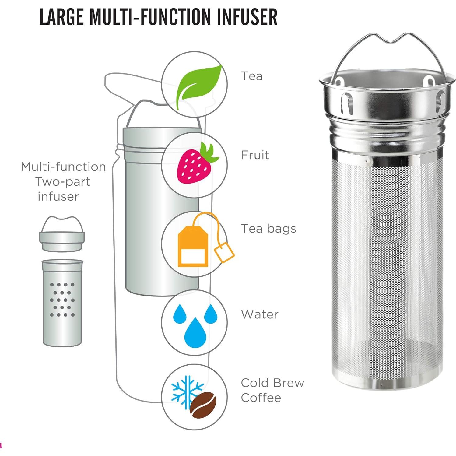 GROSCHE Chicago Stainless Steel Tea Infuser Flask | Beverage Bottle | Hot & Cold Drinks | Loose Leaf Tea Infuser | Travel Convenience Water Bottle | 16 fl oz, Blue