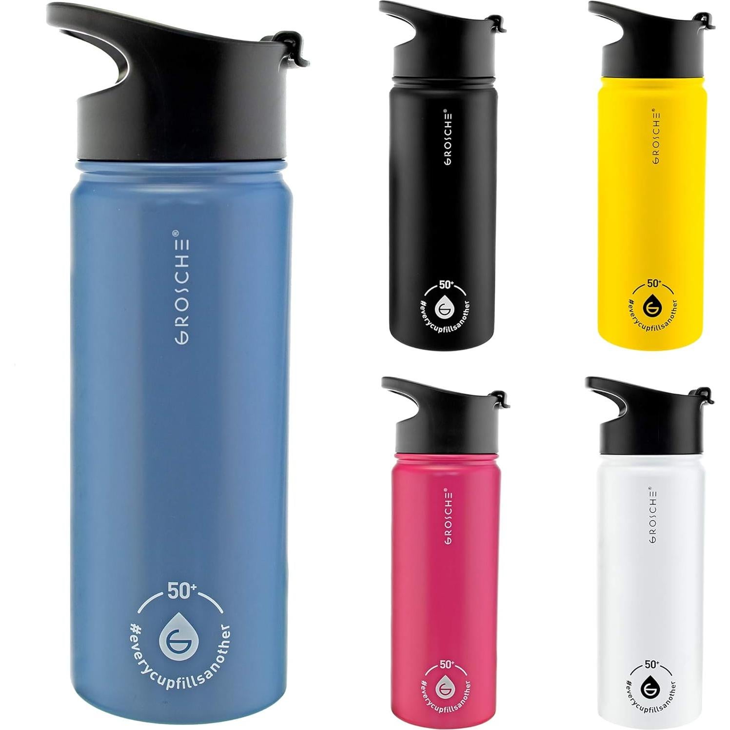 GROSCHE Chicago Stainless Steel Tea Infuser Flask | Beverage Bottle | Hot & Cold Drinks | Loose Leaf Tea Infuser | Travel Convenience Water Bottle | 16 fl oz, Blue