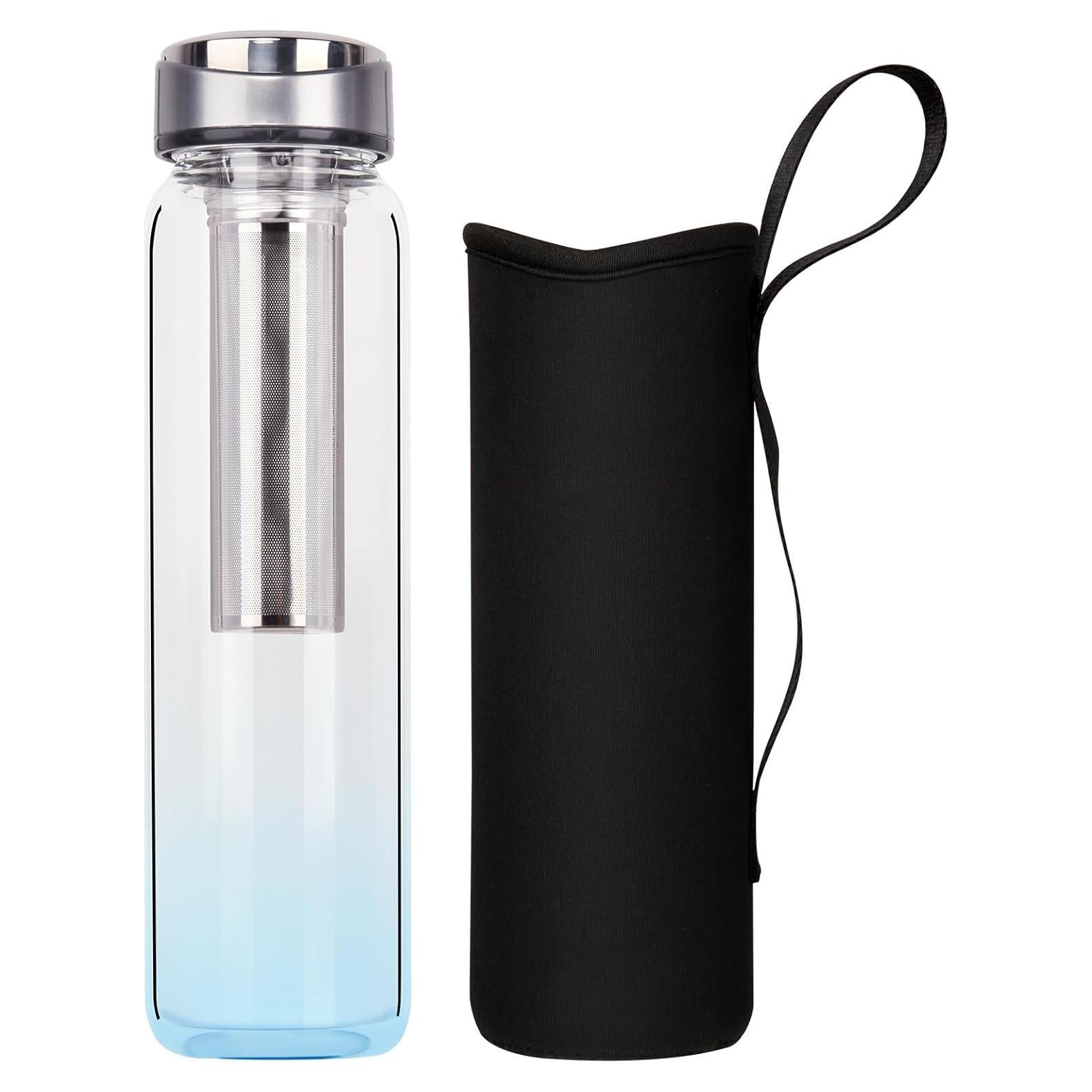 Botella de Agua de Vidrio Reeho 1L con Infusor y Funda Azul