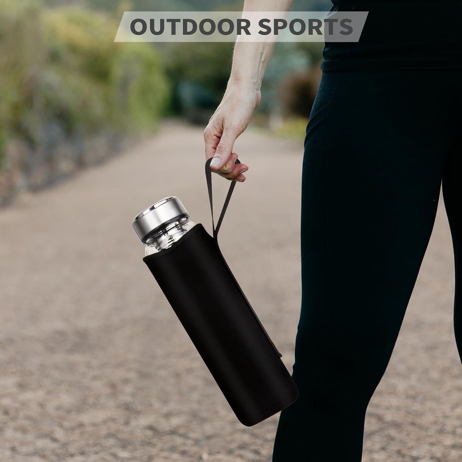 Botella de Agua de Vidrio Reeho 1L con Infusor y Funda Azul