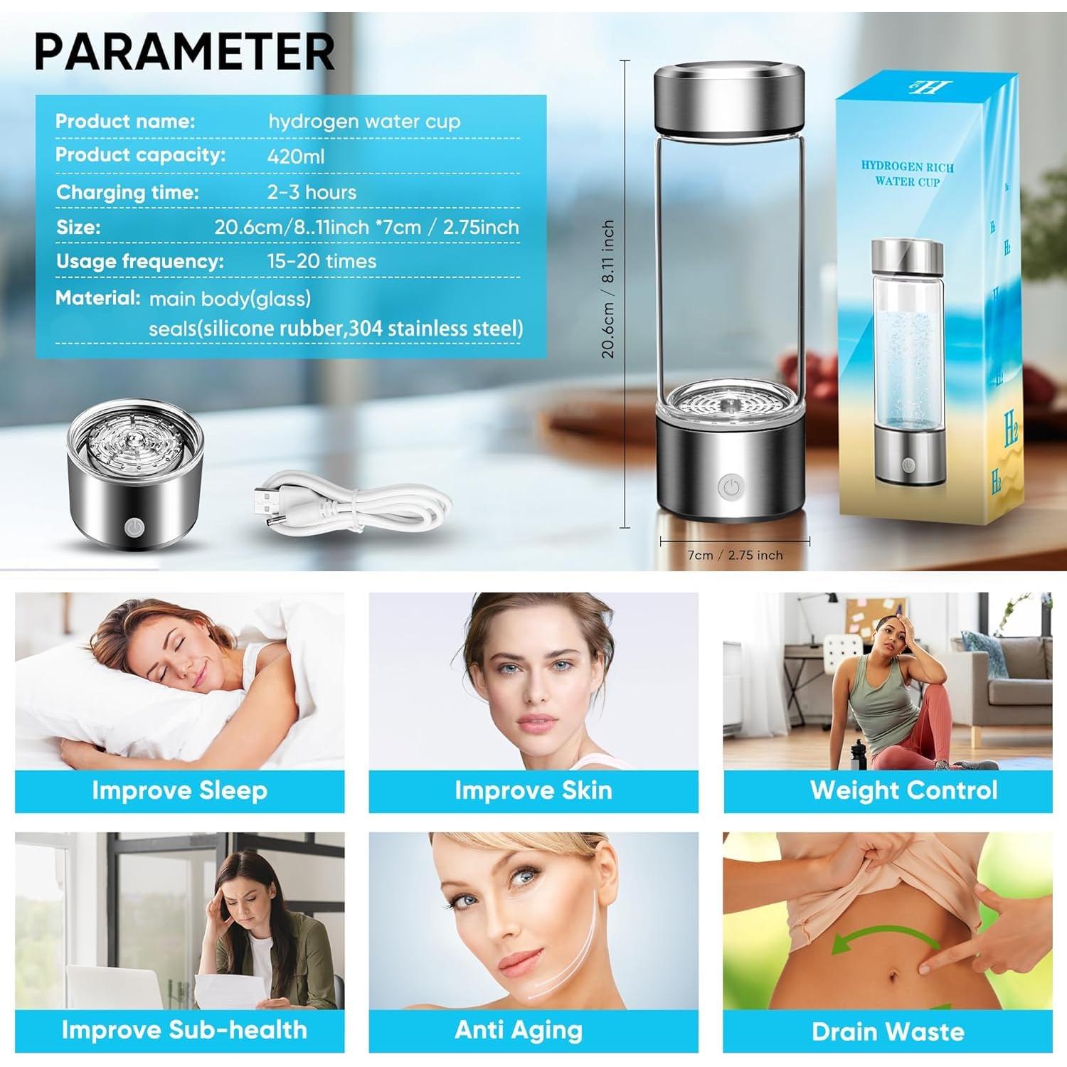 Botella de Agua de Hidrógeno YONGKANG 420ml Libre BPA Plata