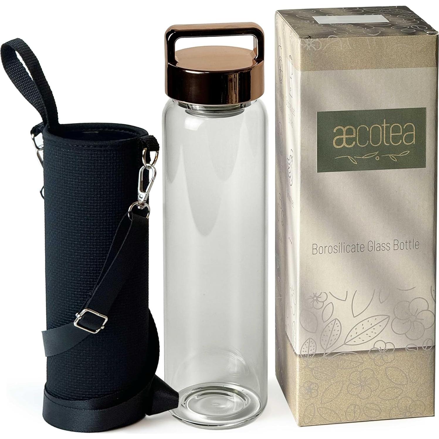 Botella de Agua de Vidrio 32 oz Aecotea con Infusor y Tapa Oro Rosa