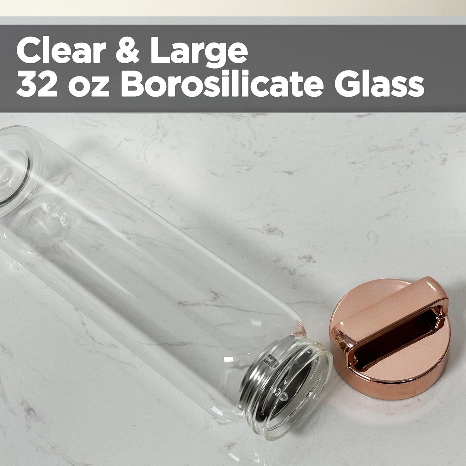 Botella de Agua de Vidrio 32 oz Aecotea con Infusor y Tapa Oro Rosa