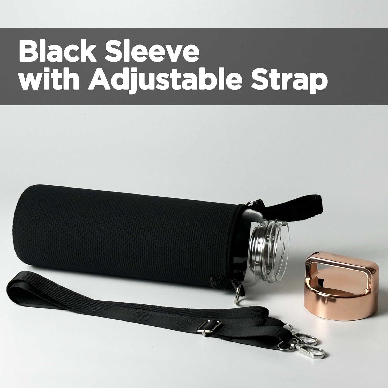 Botella de Agua de Vidrio 32 oz Aecotea con Infusor y Tapa Oro Rosa