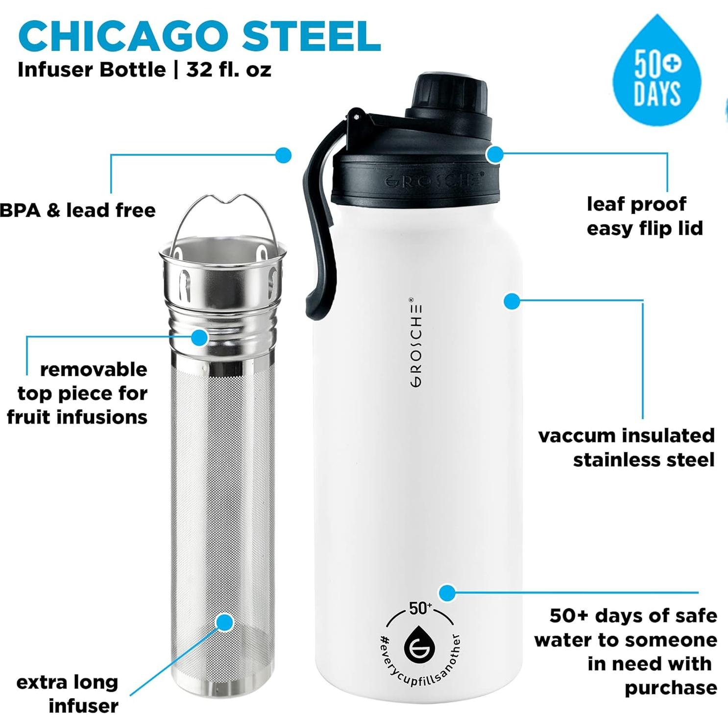 Botella Infusora de Té GROSCHE Chicago 946 ml Acero Inoxidable