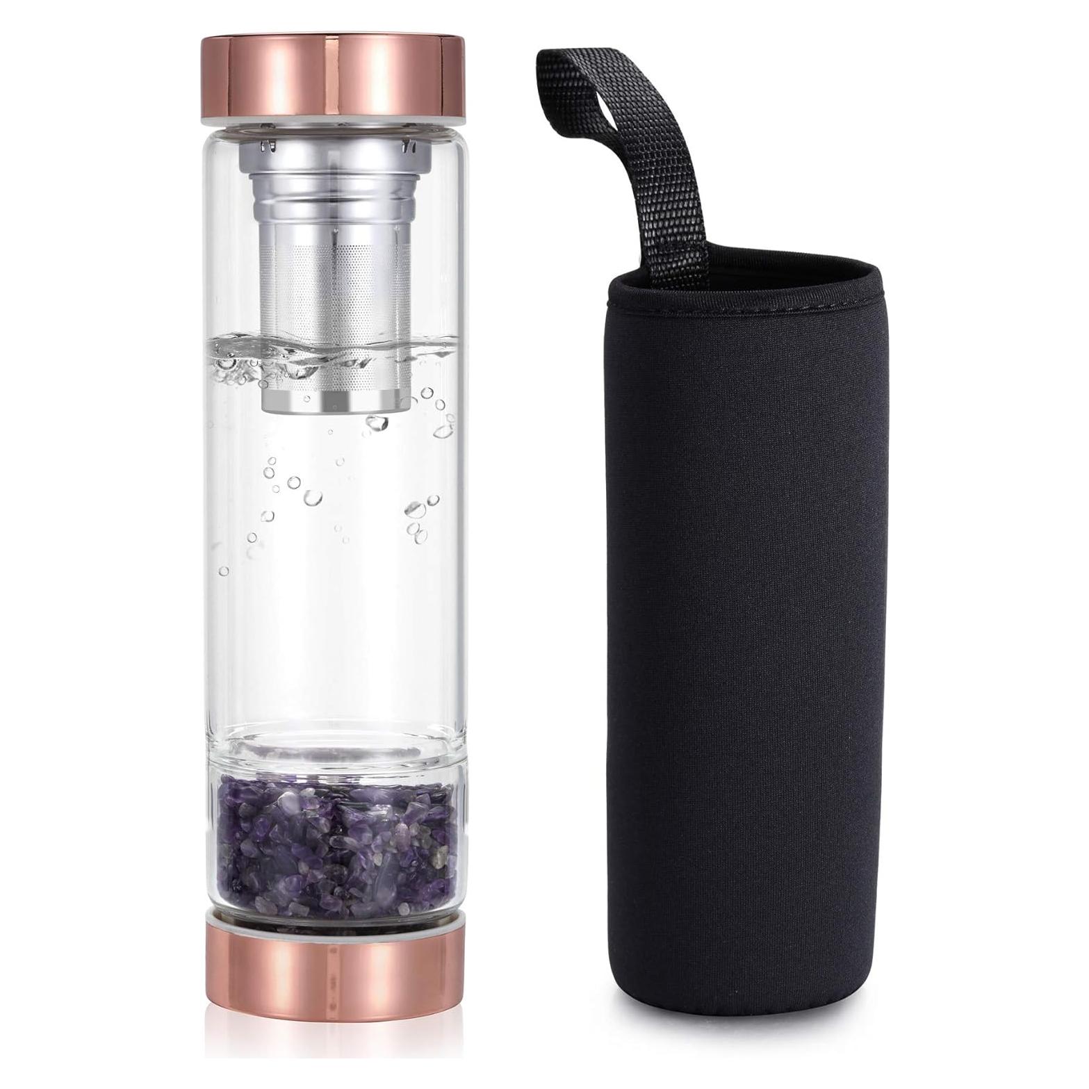 Botella de Agua de Cristal Yoption 400ml con Infusor y Funda