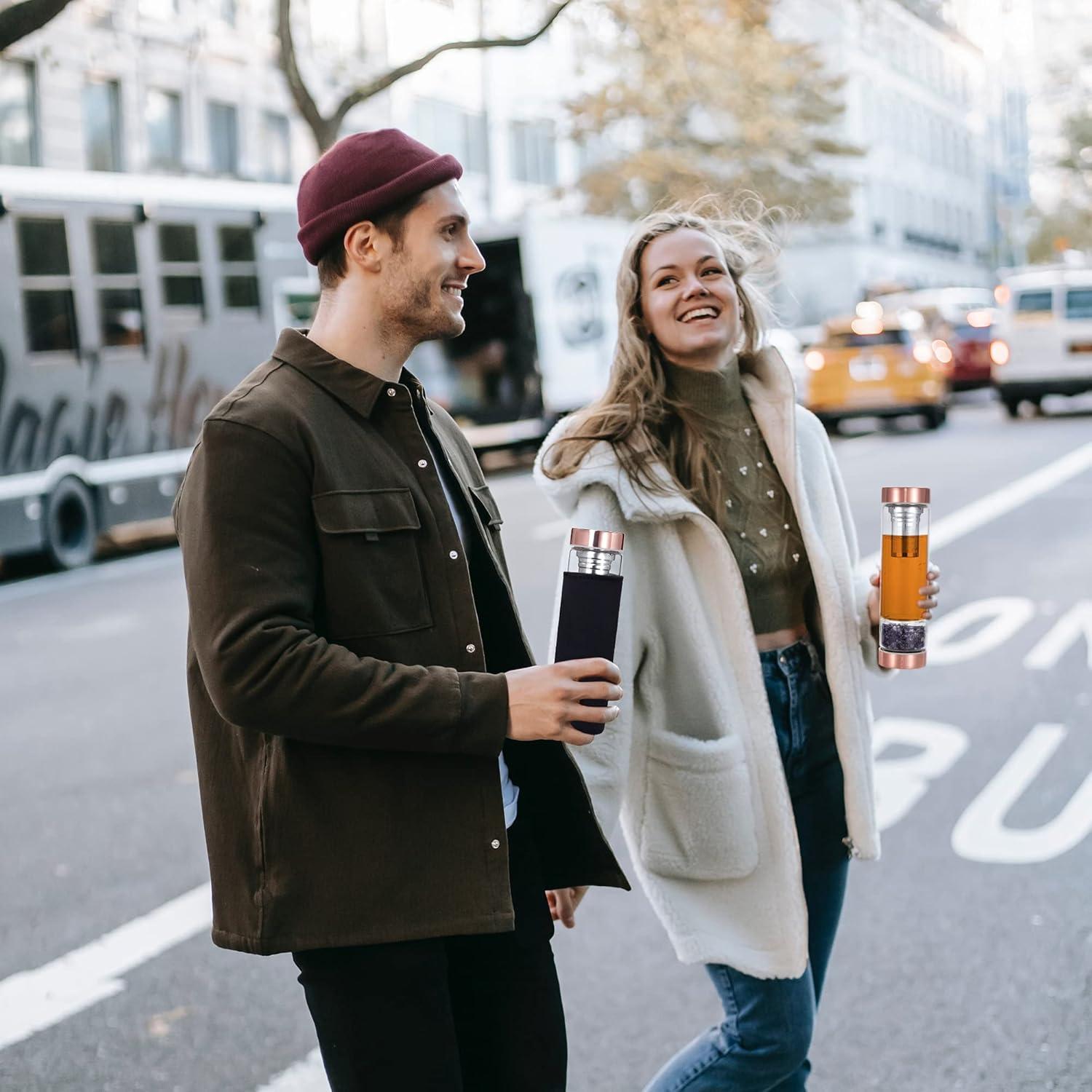 Botella de Agua de Cristal Yoption 400ml con Infusor y Funda