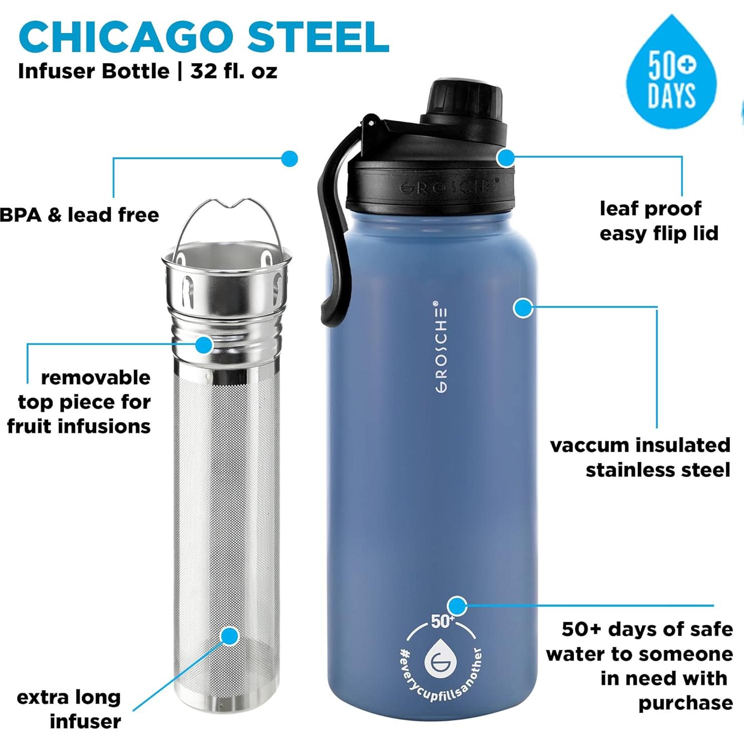 Botella Infusora de Té GROSCHE Chicago 946 ml Acero Inoxidable