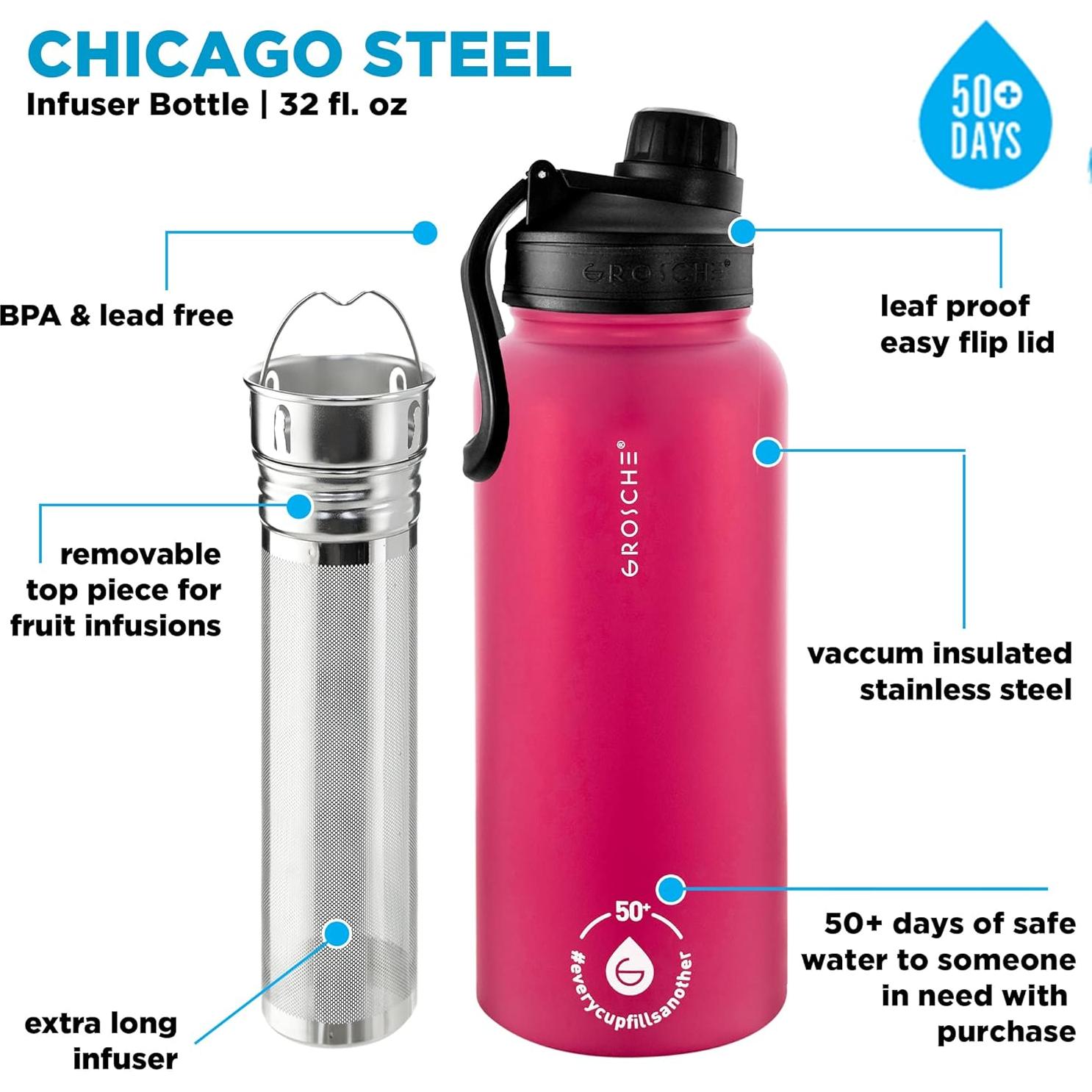 Botella Infusora de Té GROSCHE Chicago 946 ml Acero Inoxidable