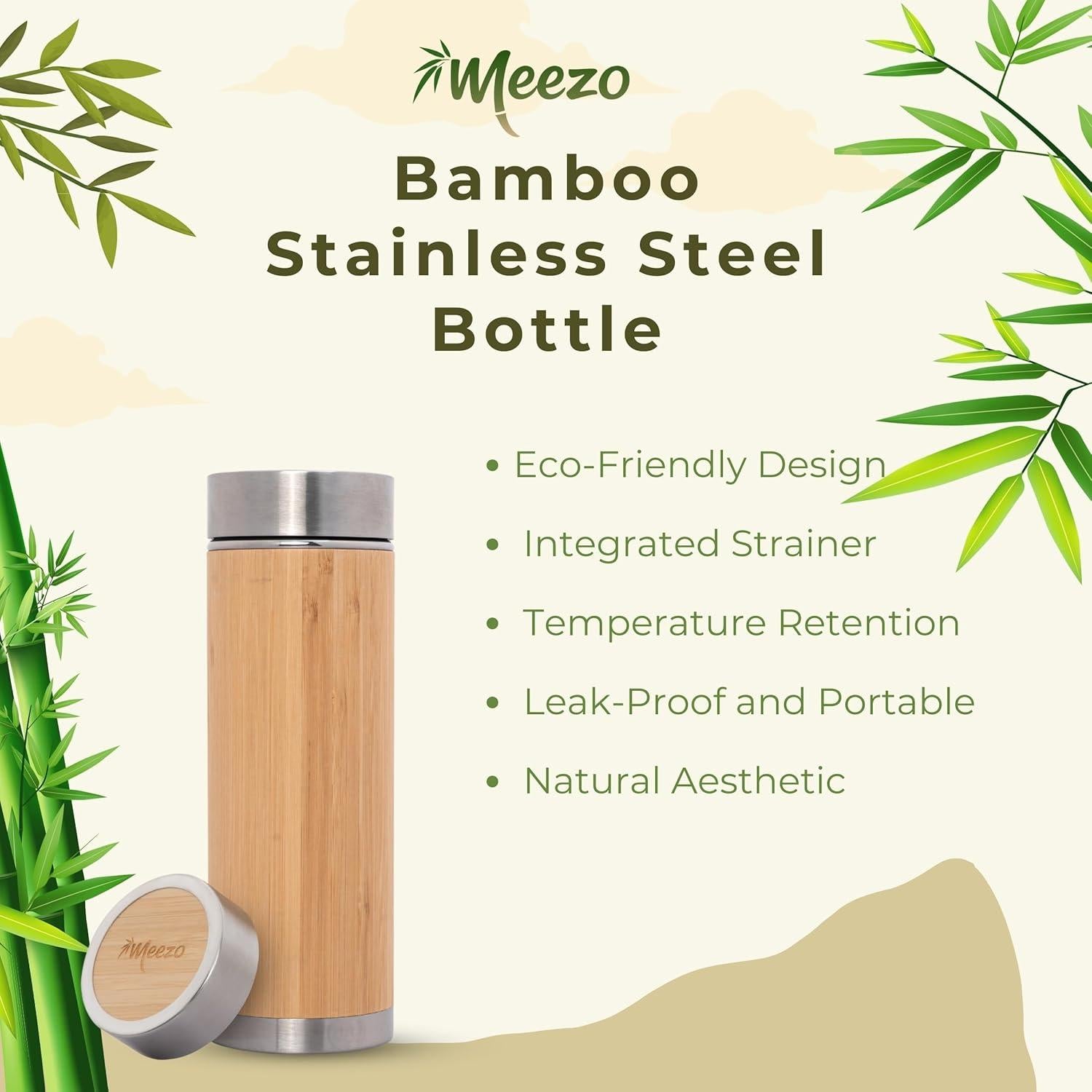 Botella de Agua de Bambú con Infusor de Té Meezo 450 ml
