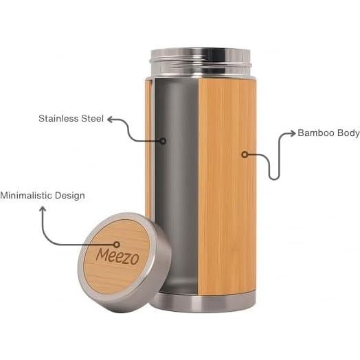 Botella de Agua de Bambú con Infusor de Té Meezo 450 ml