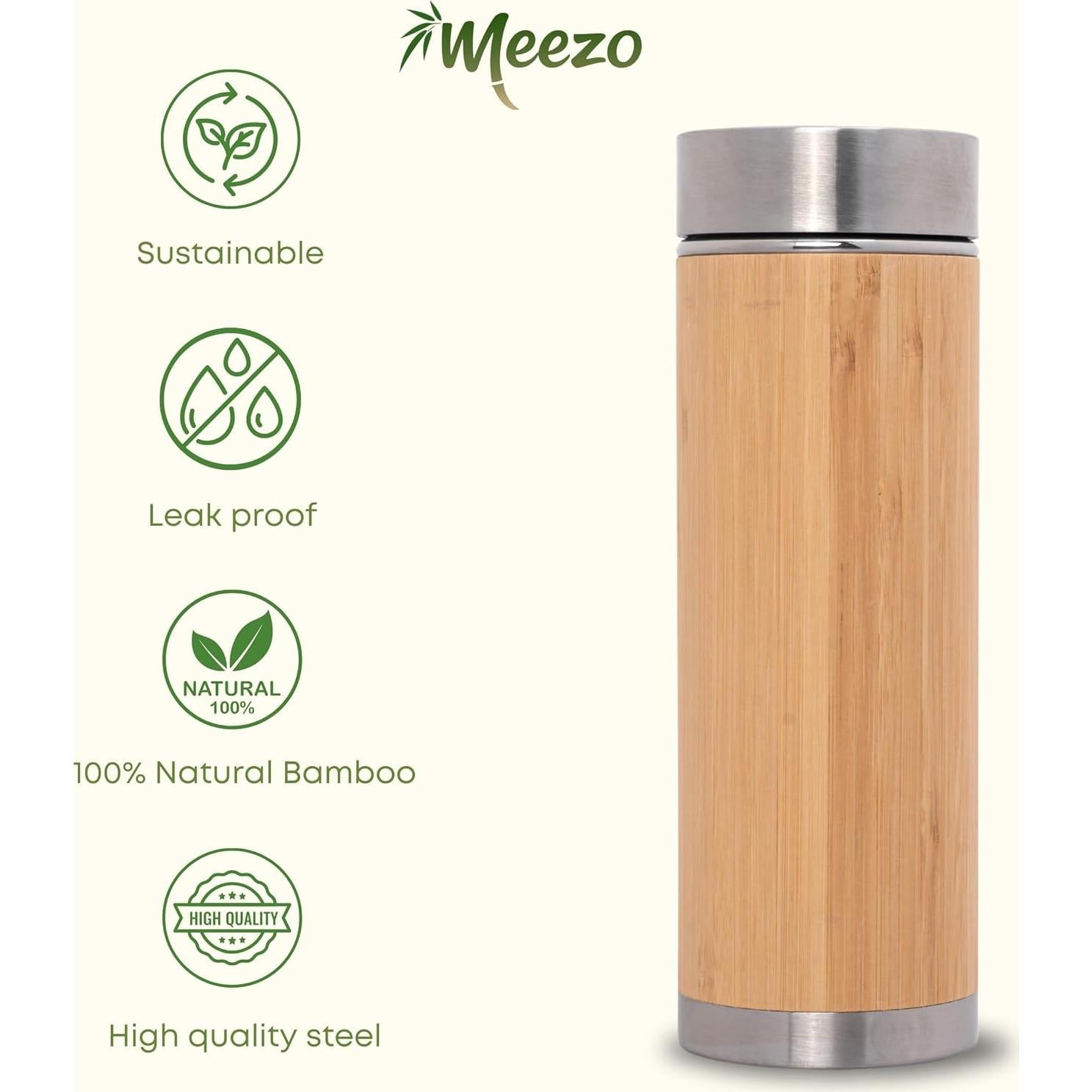 Botella de Agua de Bambú con Infusor de Té Meezo 450 ml