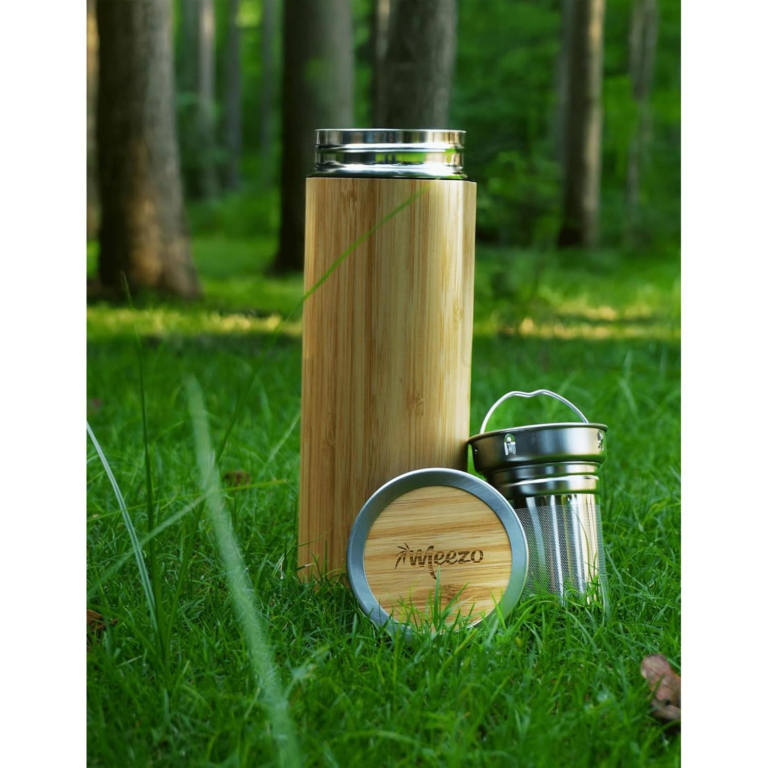 Botella de Agua de Bambú con Infusor de Té Meezo 450 ml